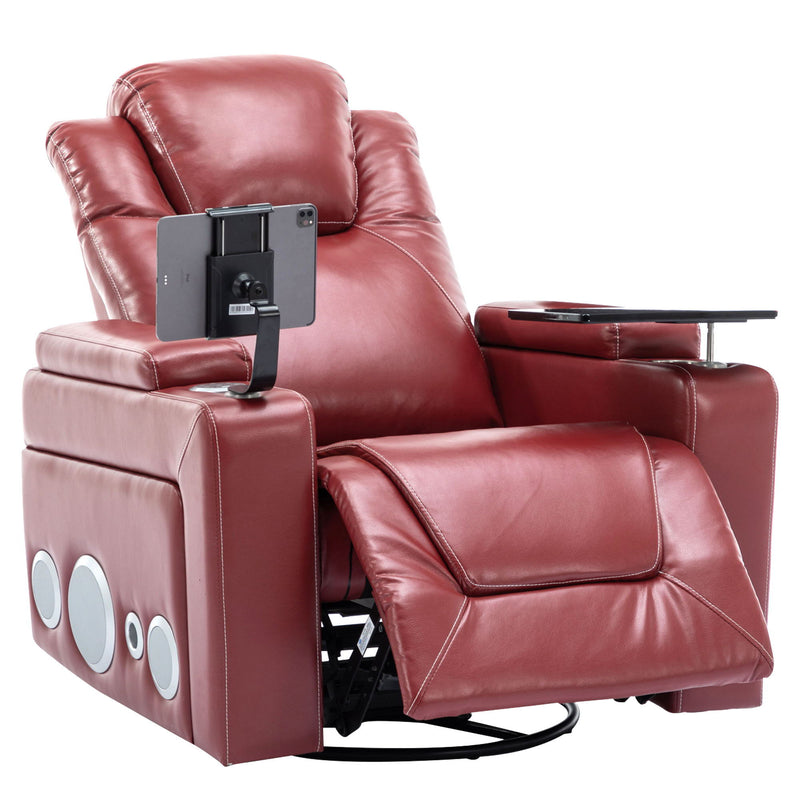 270° Swivel Power Recliner Individual Seat Home Theater Recliner With Surround Sound, Cup Holder, Removable Tray Table, Hidden Arm Storage For Living Room