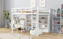 Full Size Loft Bed with 8 Open Storage Shelves and Built-in Ladder, White