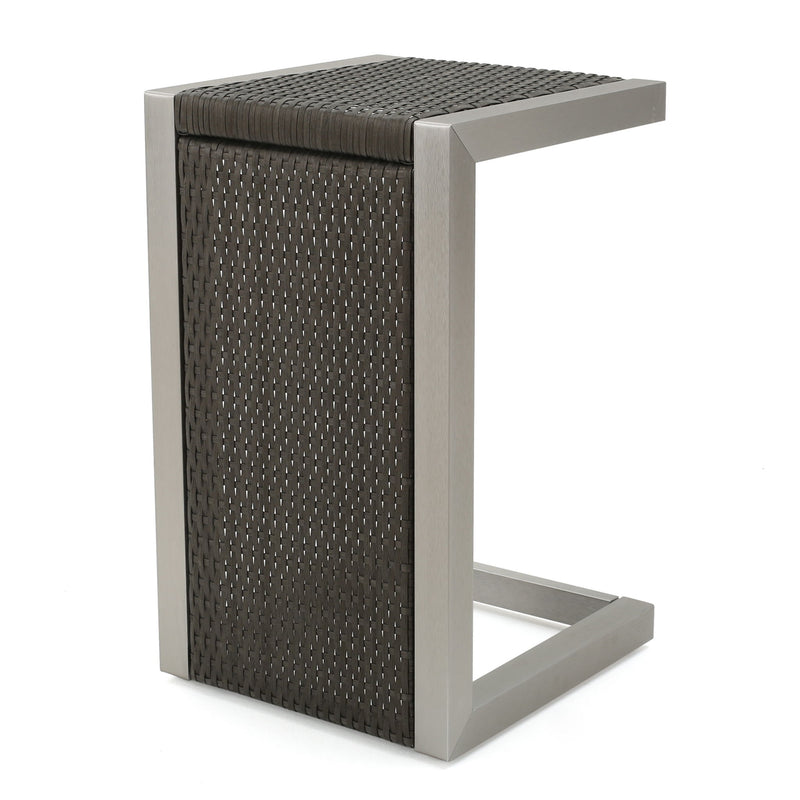 Cape - Coral Wicker C Shaped Table Modern DesignRattan And Aluminum Frame - Brown