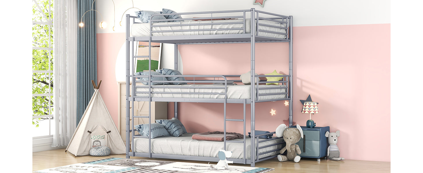 Full-Full-Full Metal  Triple Bed  with Built-in Ladder, Divided into Three Separate Beds,Gray(OLD SKU:LP000297AAE) - Atlantic Fine Furniture Melbourne FL