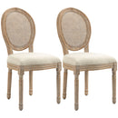 Homcom - French Style Upholstered Dining Chair Set, Armless Accent Side Chairs With Rattan Backrest And Linen-Touch Upholstery (Set of 2) - Cream White