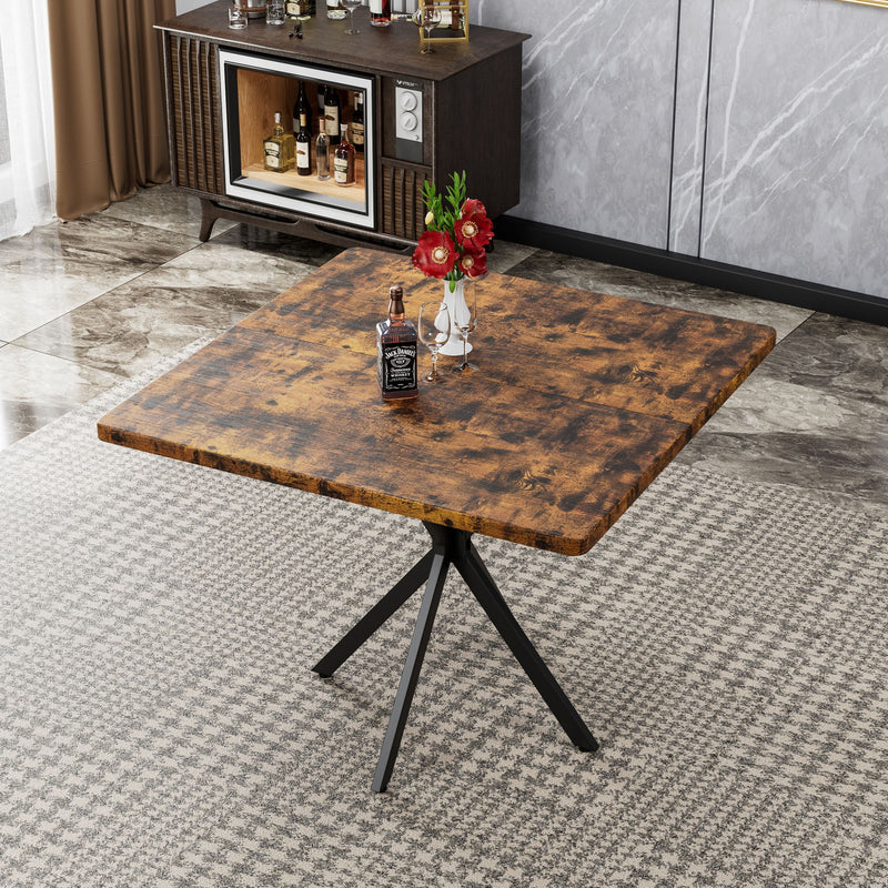 Mid Century Modern Square Dining Table Set With Faux Marble Tabletop And Iron Legs For 4, Space Saving Design - Brown / Blue