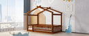 Twin Size Wood Bed House Bed Frame with Fence, for Kids, Teens, Girls, Boys, Walnut
