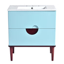 Bathroom Vanity Cabinet With Ceramic Sink Combo Set, Frame Modern Bathroom Storage Cabinet With 2 Drawers - Blue