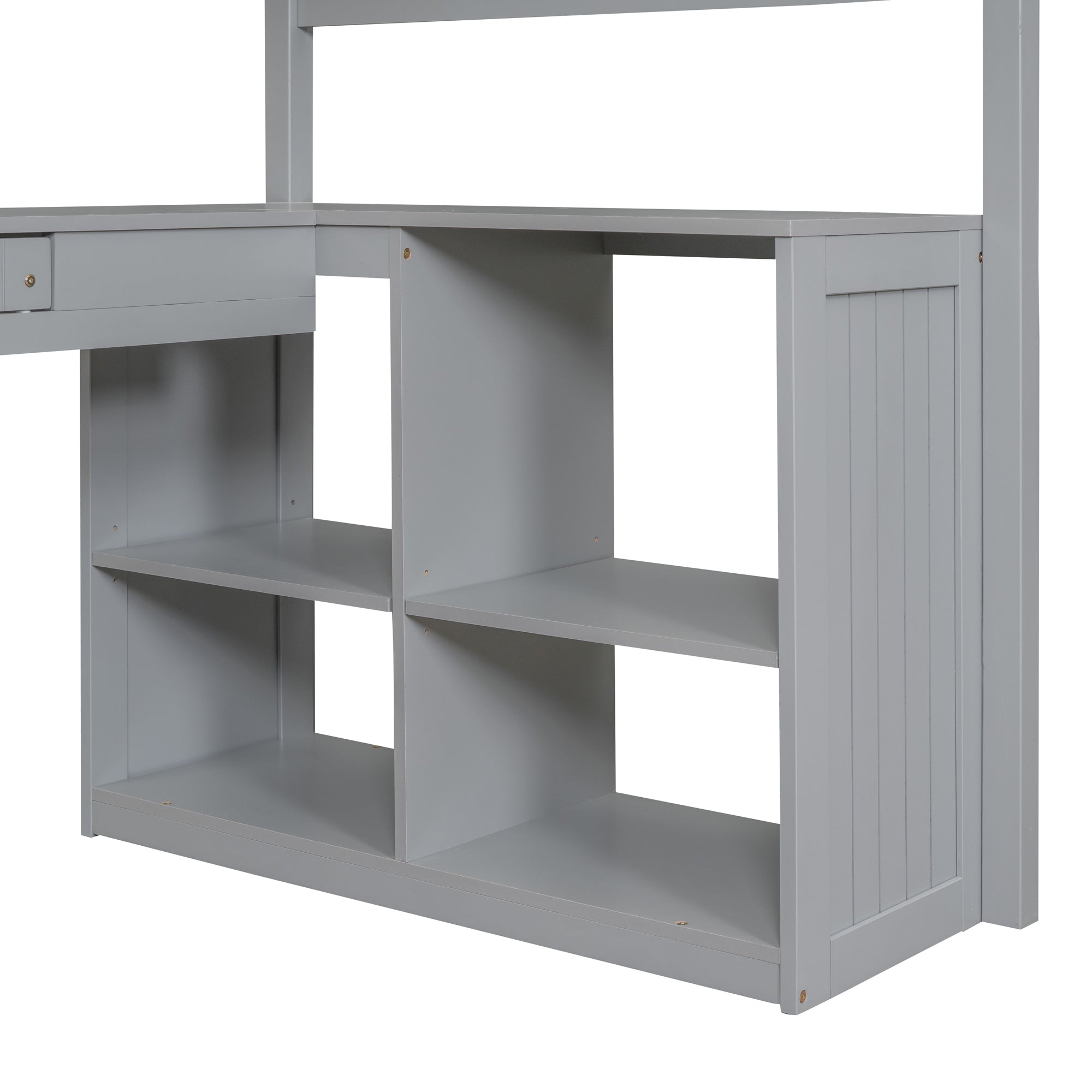 Twin size Loft Bed with Drawers, Cabinet, Shelves and Desk, Wooden Loft Bed with Desk - Gray(OLD SKU :LT000505AAE) - Atlantic Fine Furniture Melbourne FL