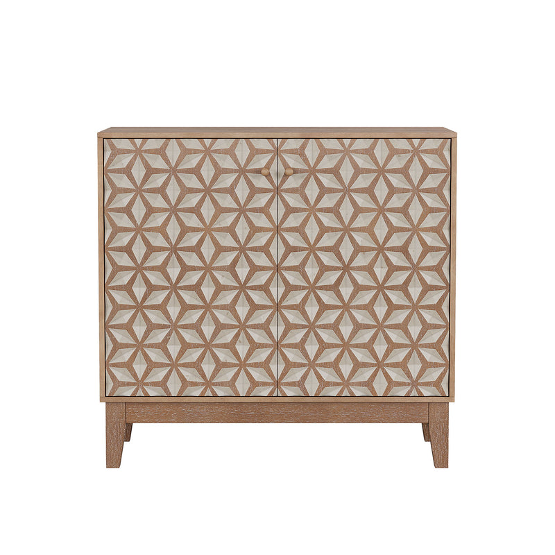 Geometric Design Sideboard With 2 Doors And Adjustable Shelves - Tangerine / Walnut
