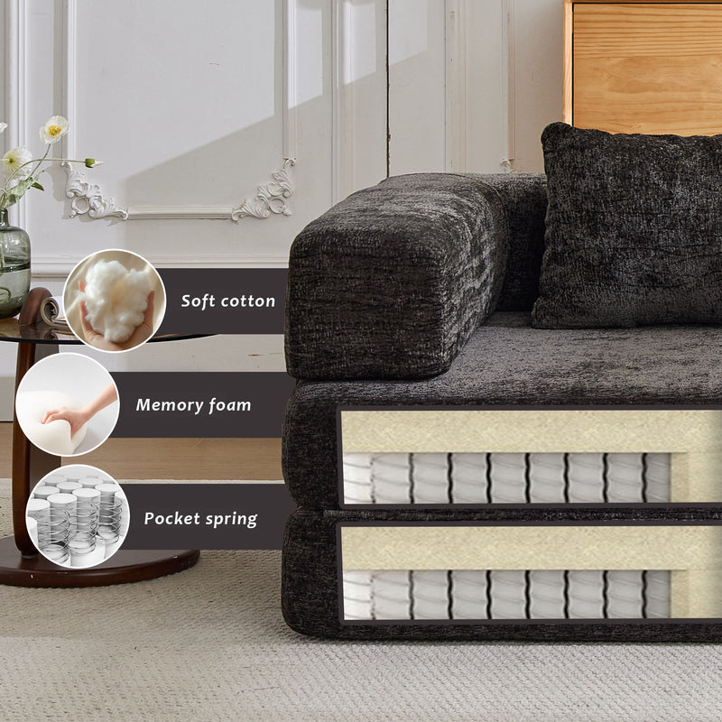 Convertible Floor Sofa Bed With Fixed Shape Frame For Living Room - Black