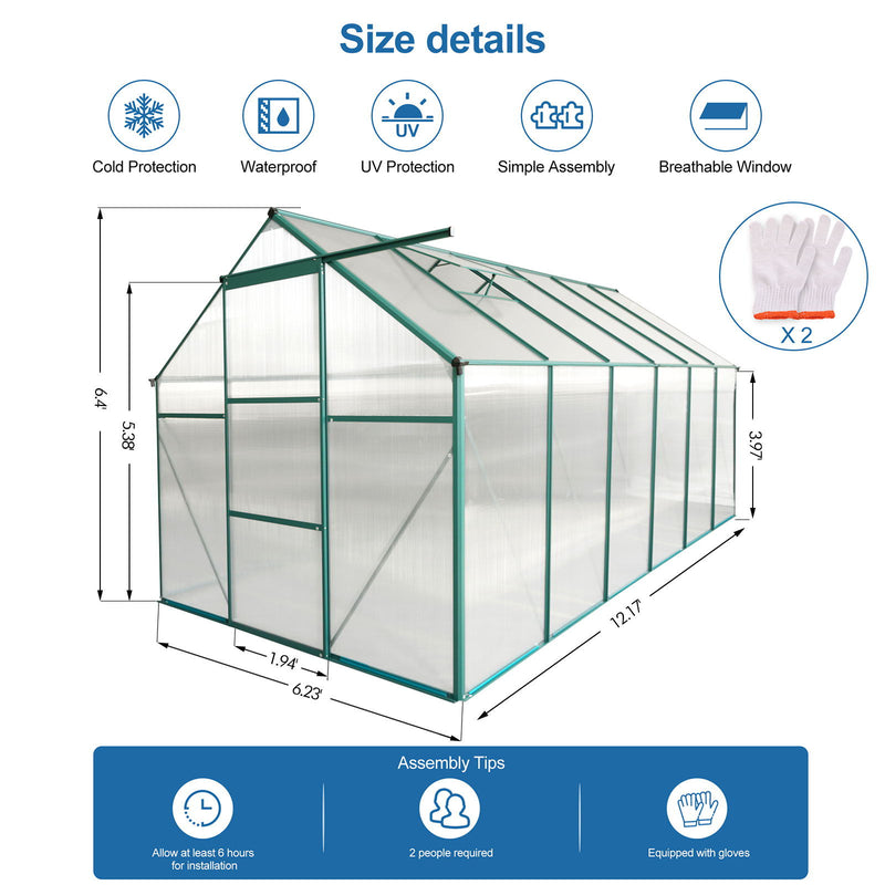 Polycarbonate Greenhouse Raised Base And Anchor Aluminum Heavy Duty Walk-In Greenhouses For Outdoor Backyard In All Season