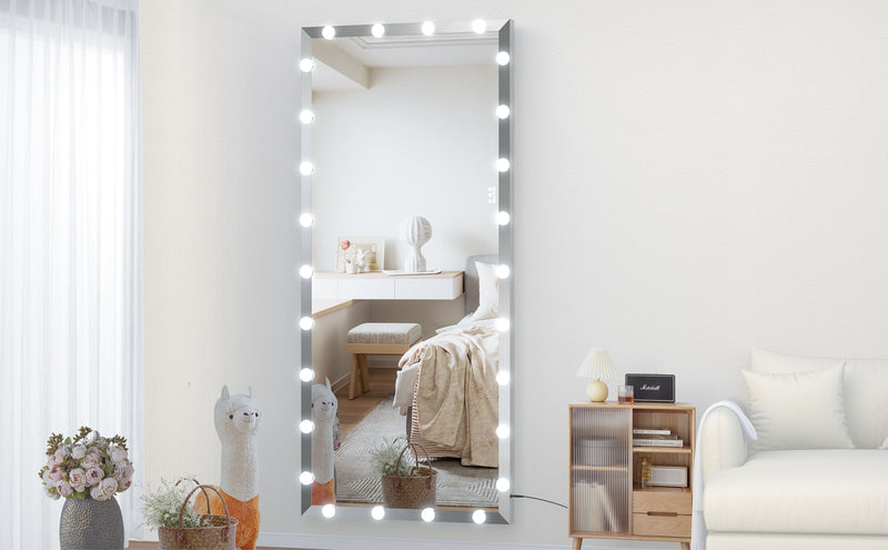 Full Length Mirror With Lights Full Body Vanity Mirror With 3 Color Modes Lighted Standing Floor Mirror For Dressing Room Bedroom Wall Mounted Touch Control