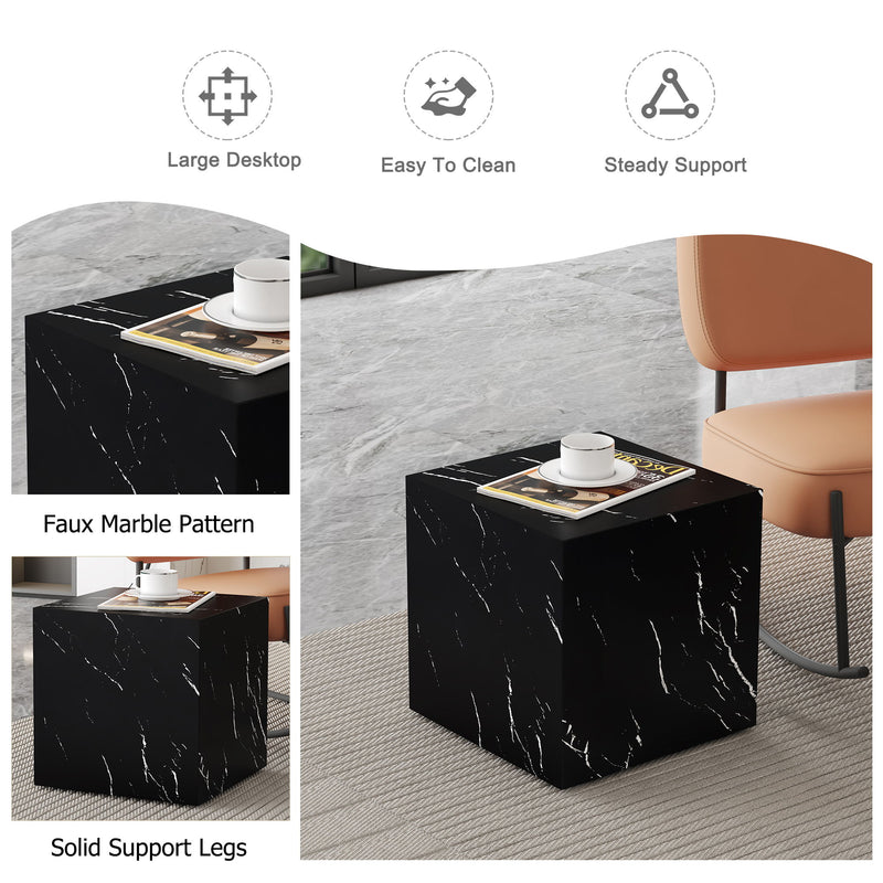 Luxurious Marble Texture Coffee Table Cube Design Elegant Living Room Accent - Black
