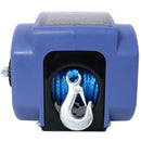 Reversible 12V Electric Trailer Winch For Boats Up To 6000 Lbs With Synthetic Rope And Extra Pulley Hook - Blue