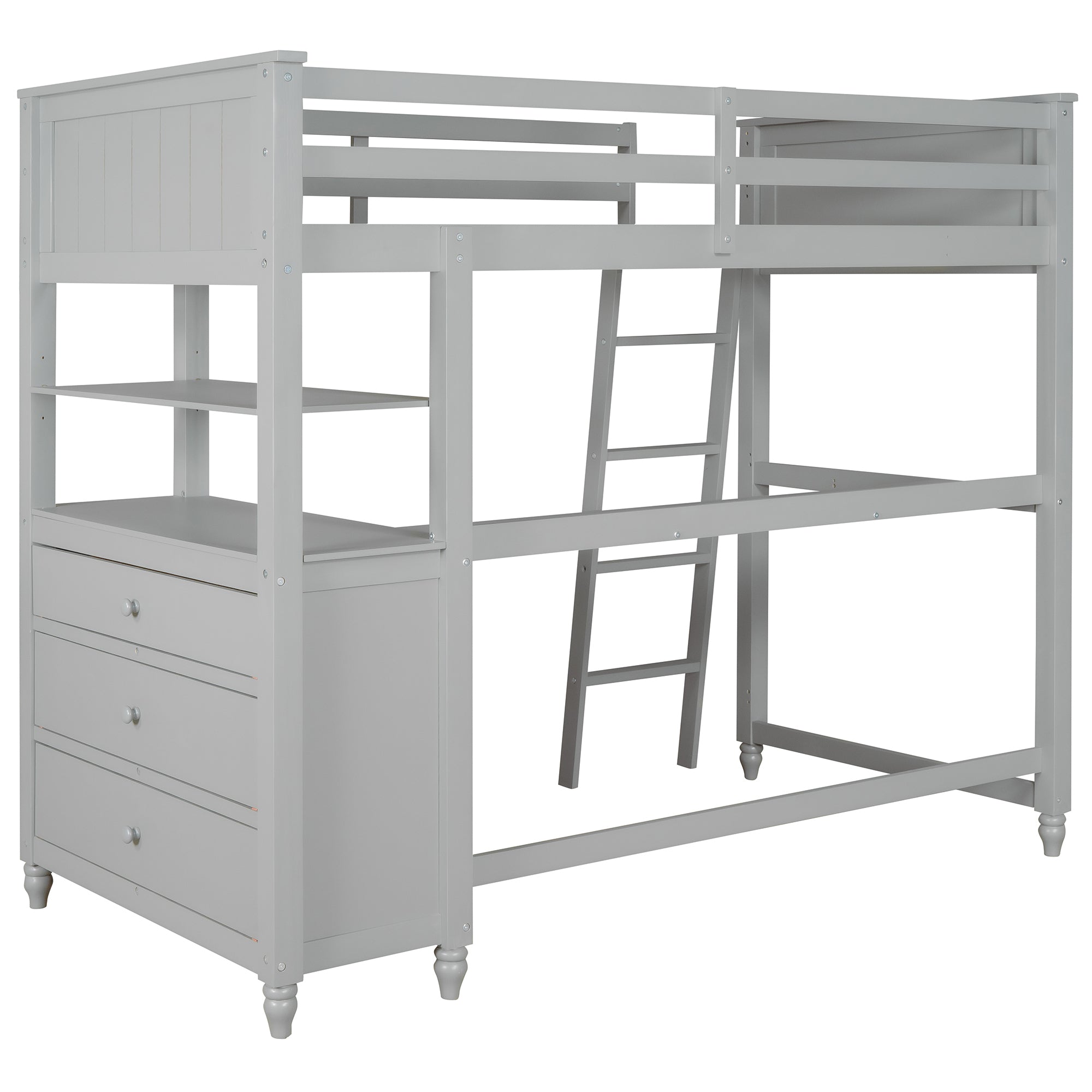 Twin size Loft Bed with Drawers and Desk, Wooden Loft Bed with Shelves - Gray(OLD SKU: LT001530AAE) - Atlantic Fine Furniture Melbourne FL