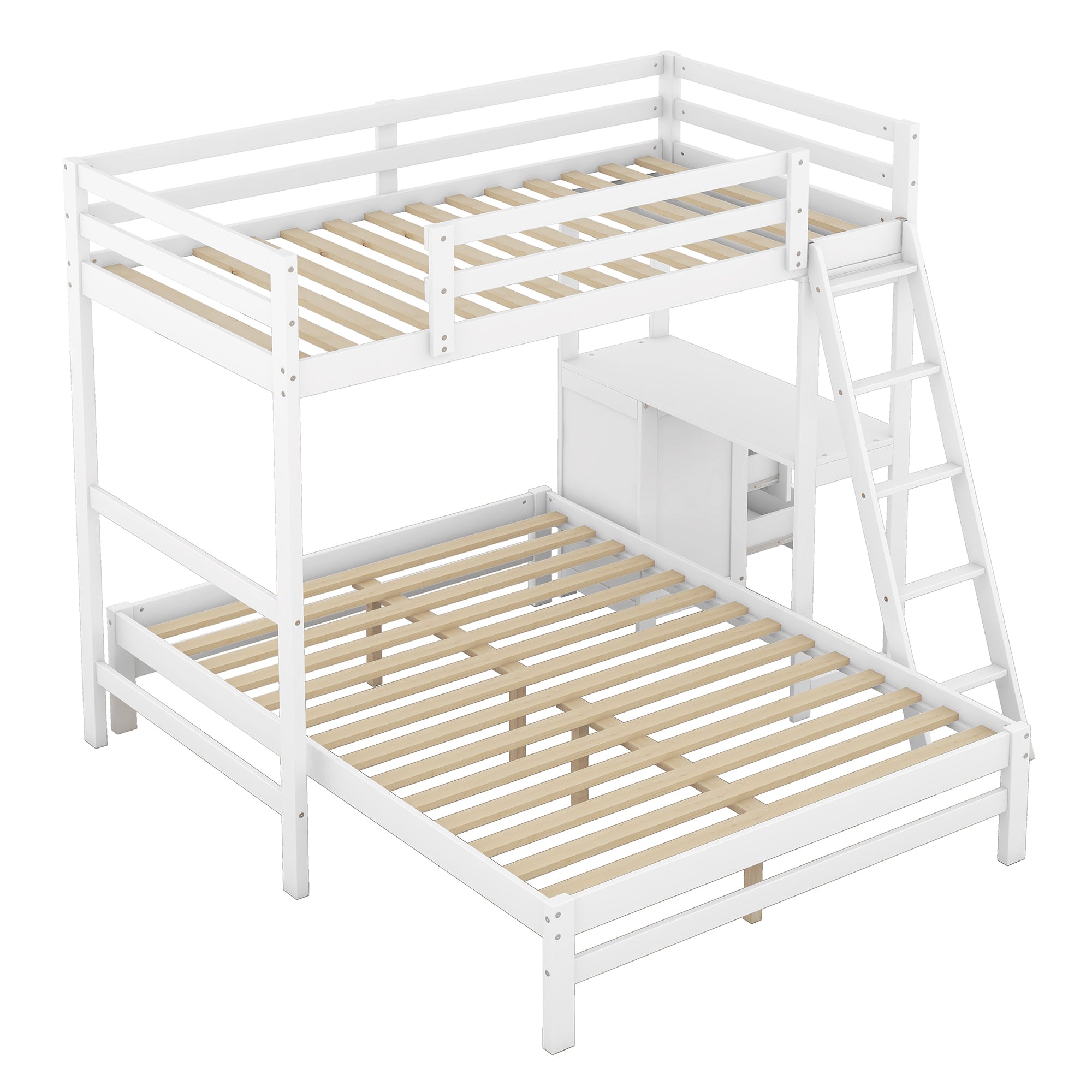 Twin over Full Bunk Bed with Built-in Desk and Three Drawers,White - Atlantic Fine Furniture Melbourne FL