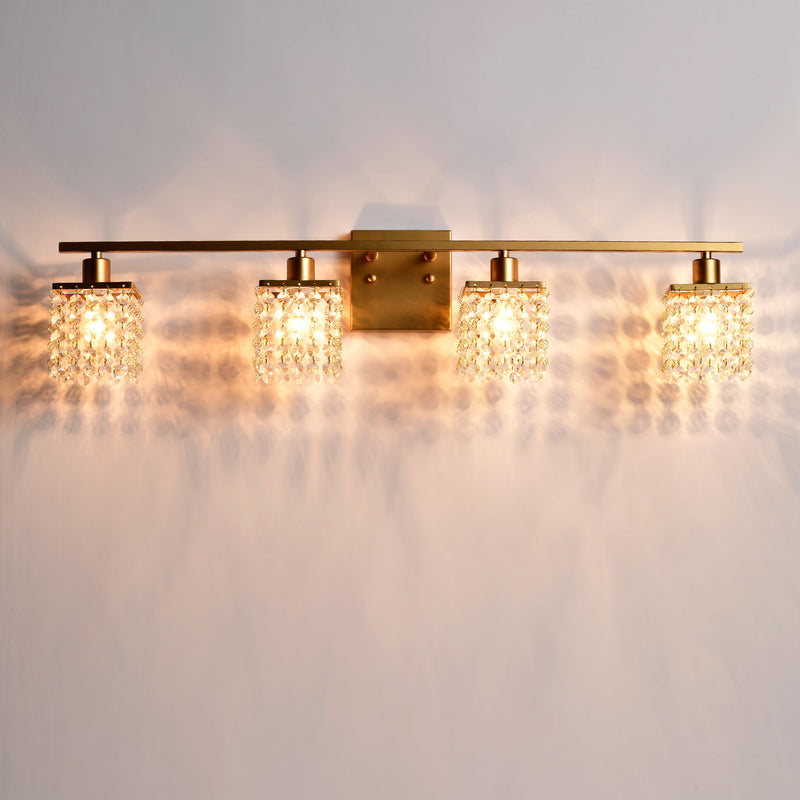 4 Light Bathroom Light, Modern Vanity Lights With Crystal Shade, Vintage Light Fixture Bathroom Over Mirror Wall Lights For Kitchen Dinning Room Bedroom Hallway (Does Not Include Light Bulbs) - Gold