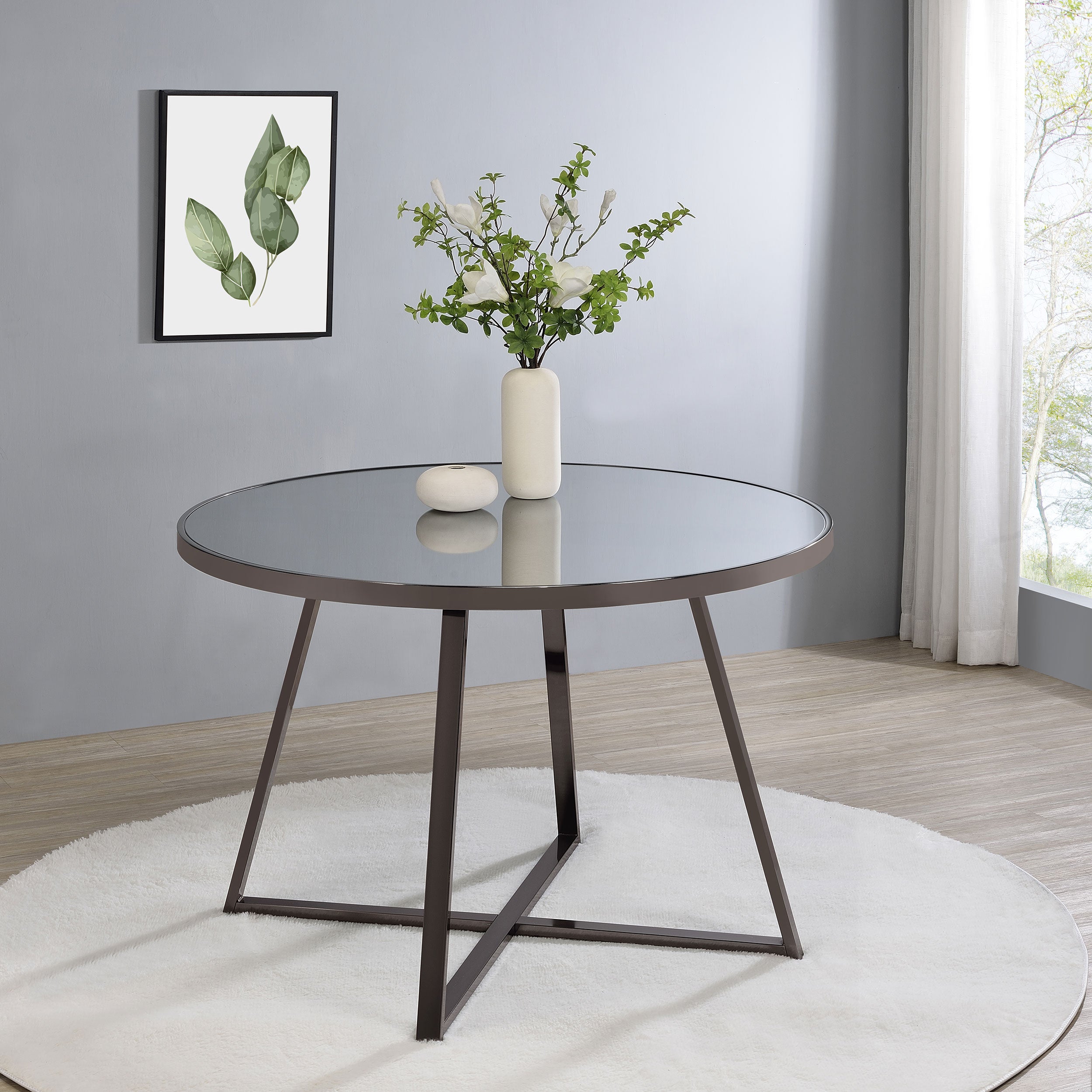Jillian Round 45-inch Mirror Top Dining Table Black Nickel — view 2
