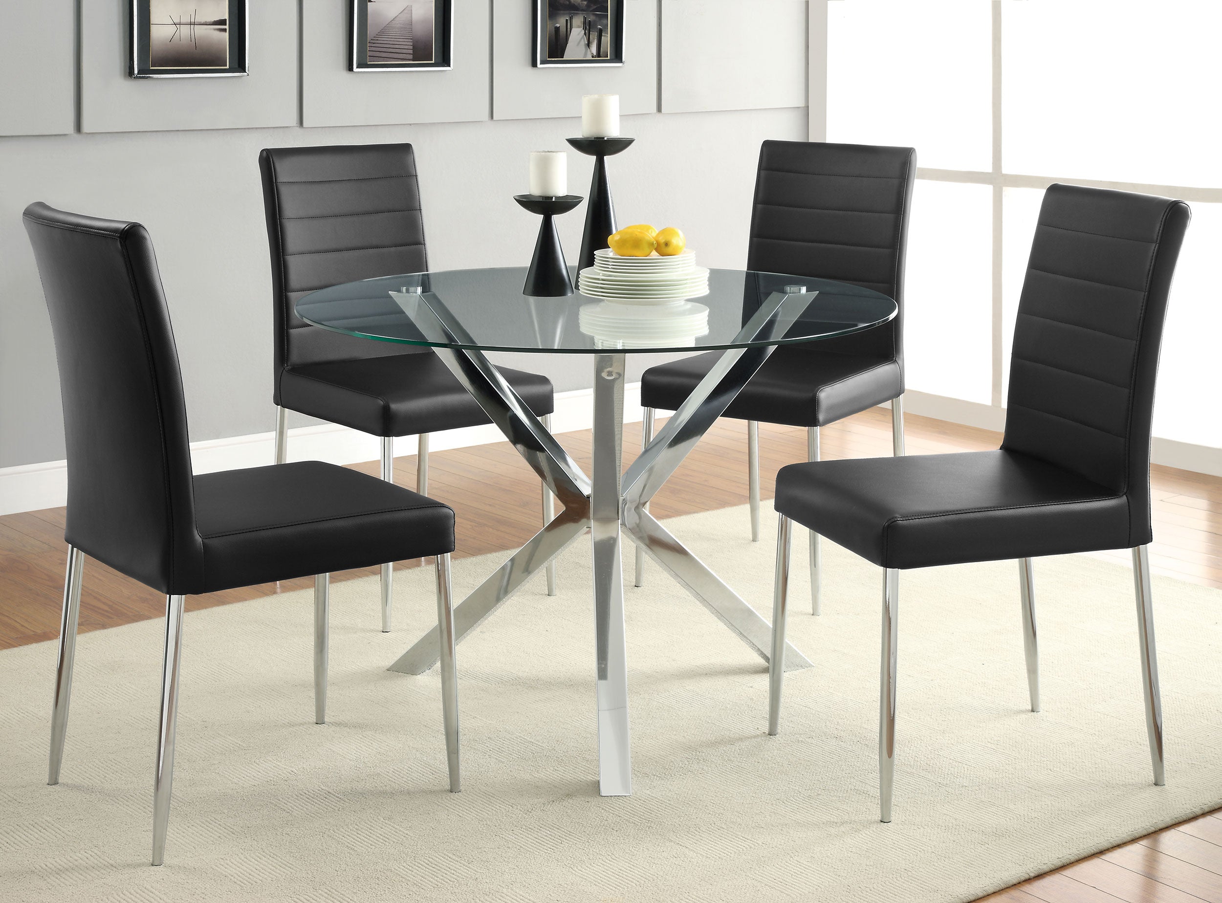 Vance Round 41-inch Glass Top Asterisk Dining Table Chrome — view 6