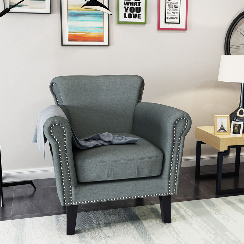 Elegant Club Chair With Nailhead Trim And Birch Wood Legs