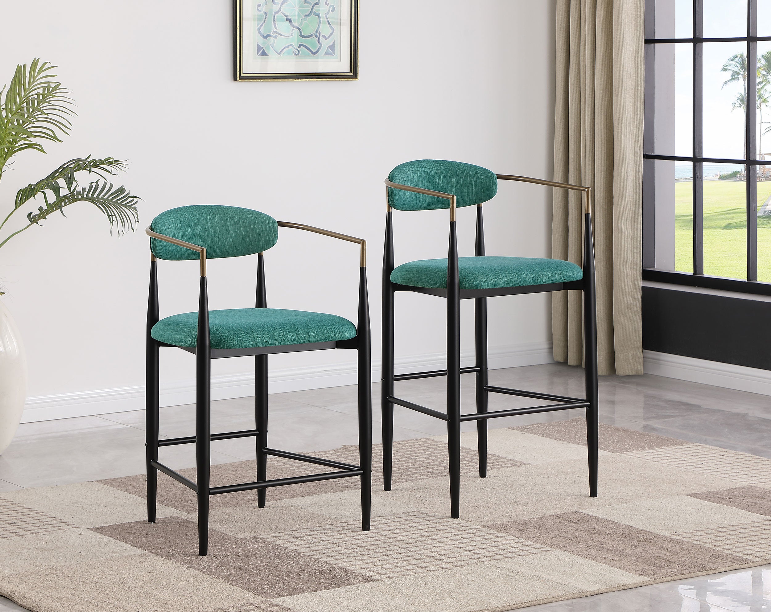 Tina Fabric Upholstered Counter Chair Green (Set of 2) — view 14