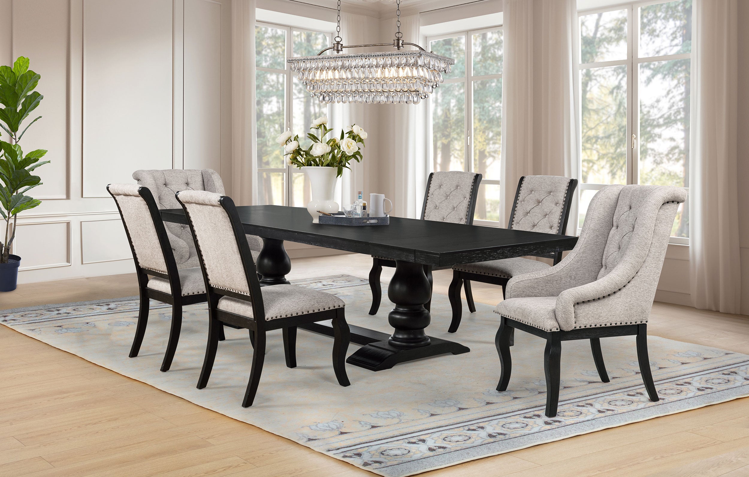 Phelps 7-piece Rectangular Dining Table Set Distressed Noir — view 1