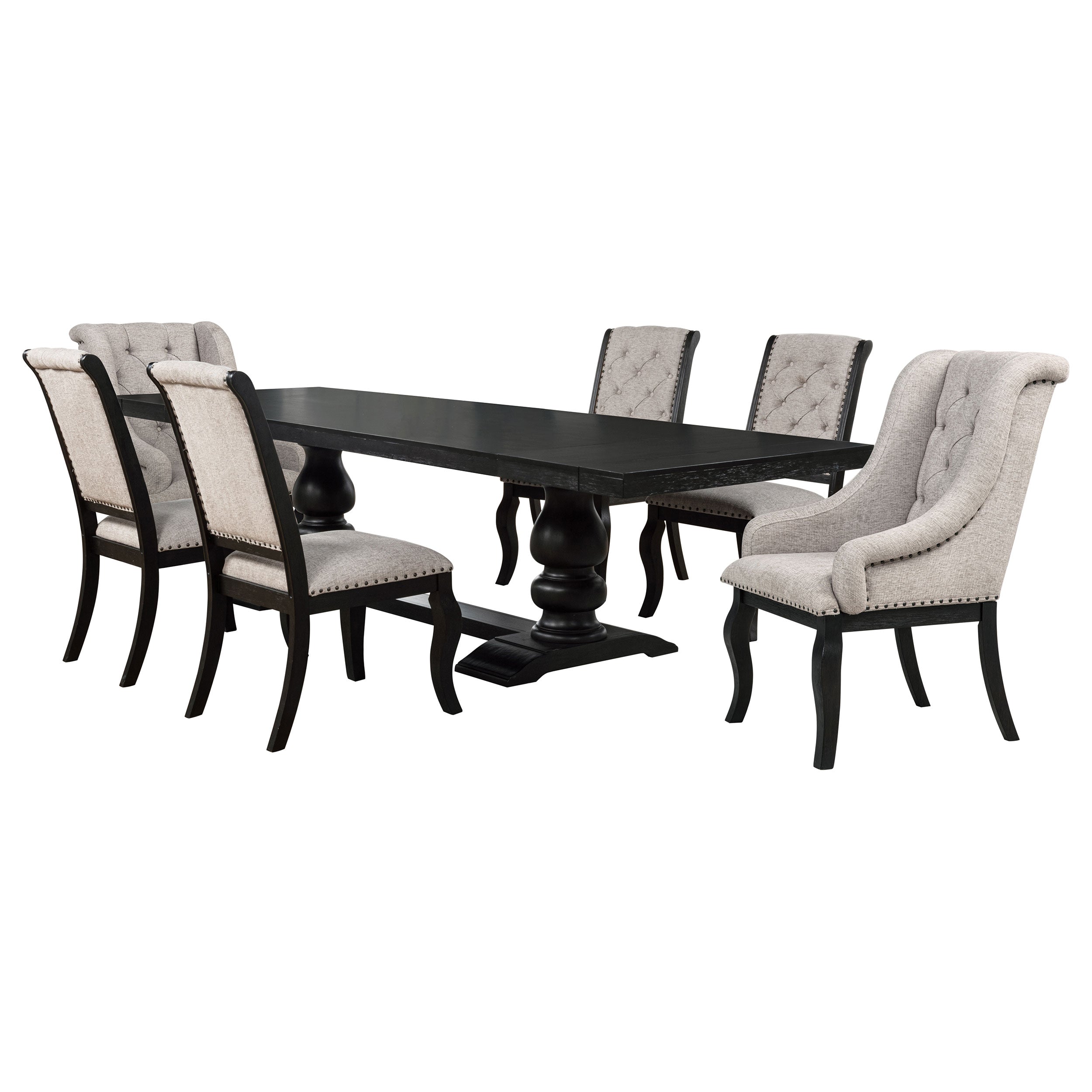 Phelps 7-piece Rectangular Dining Table Set Distressed Noir — view 2