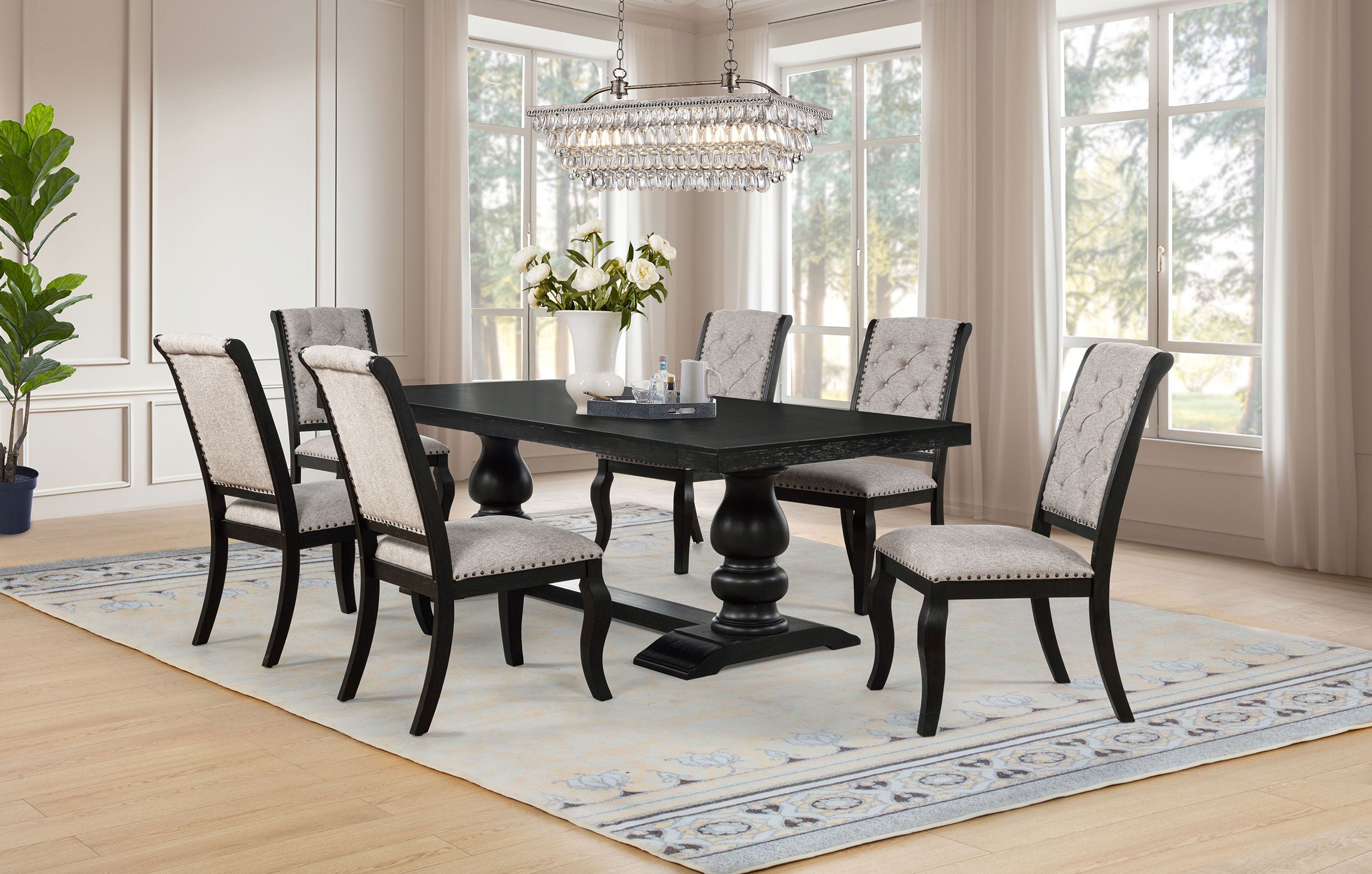 Phelps 7-piece Rectangular Dining Table Set Distressed Noir — view 1