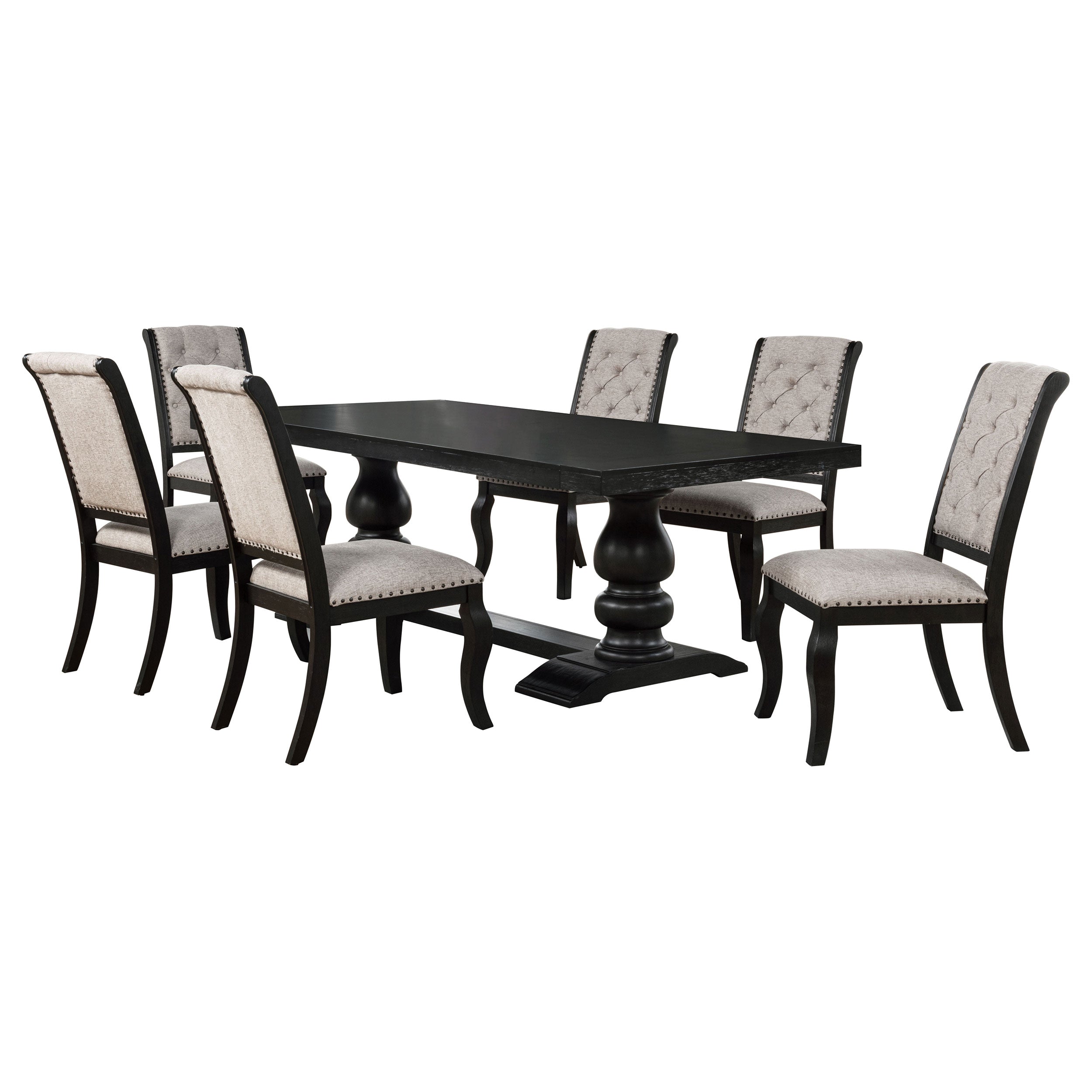 Phelps 7-piece Rectangular Dining Table Set Distressed Noir — view 2