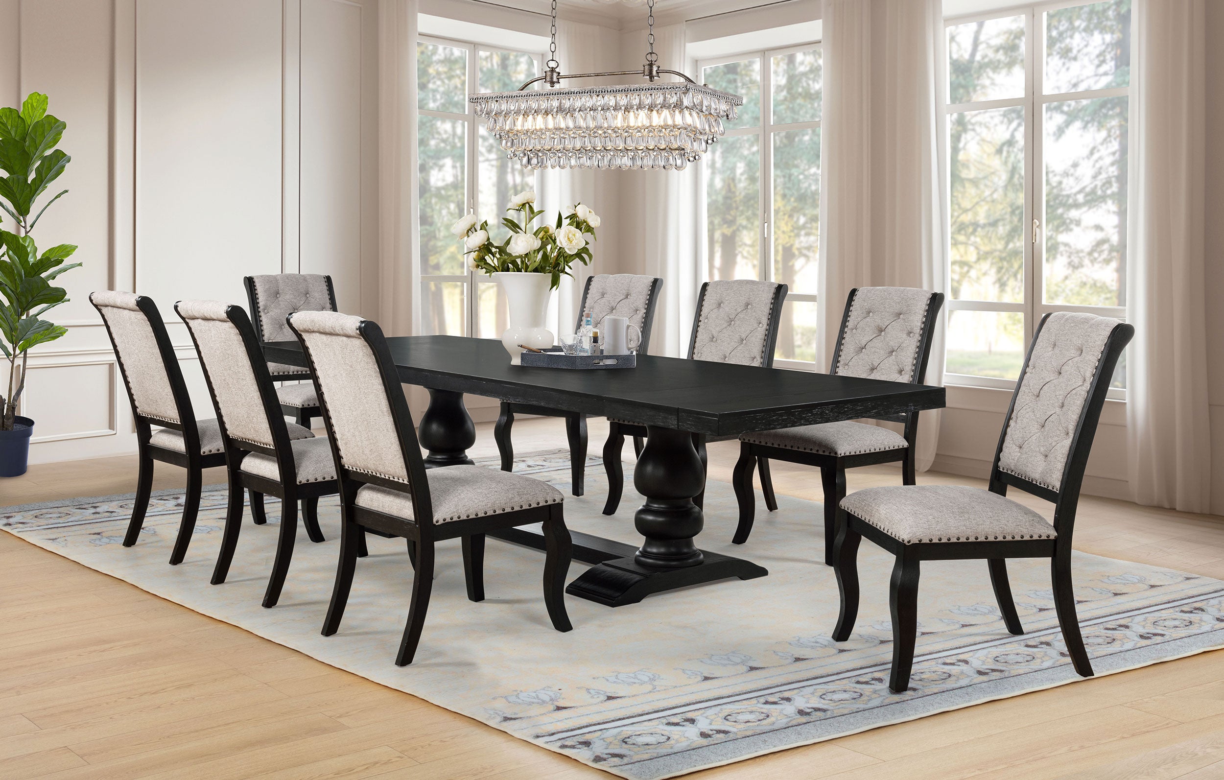 Phelps Upholstered Dining Side Chair Tan Distressed Noir (Set of 2) — view 15