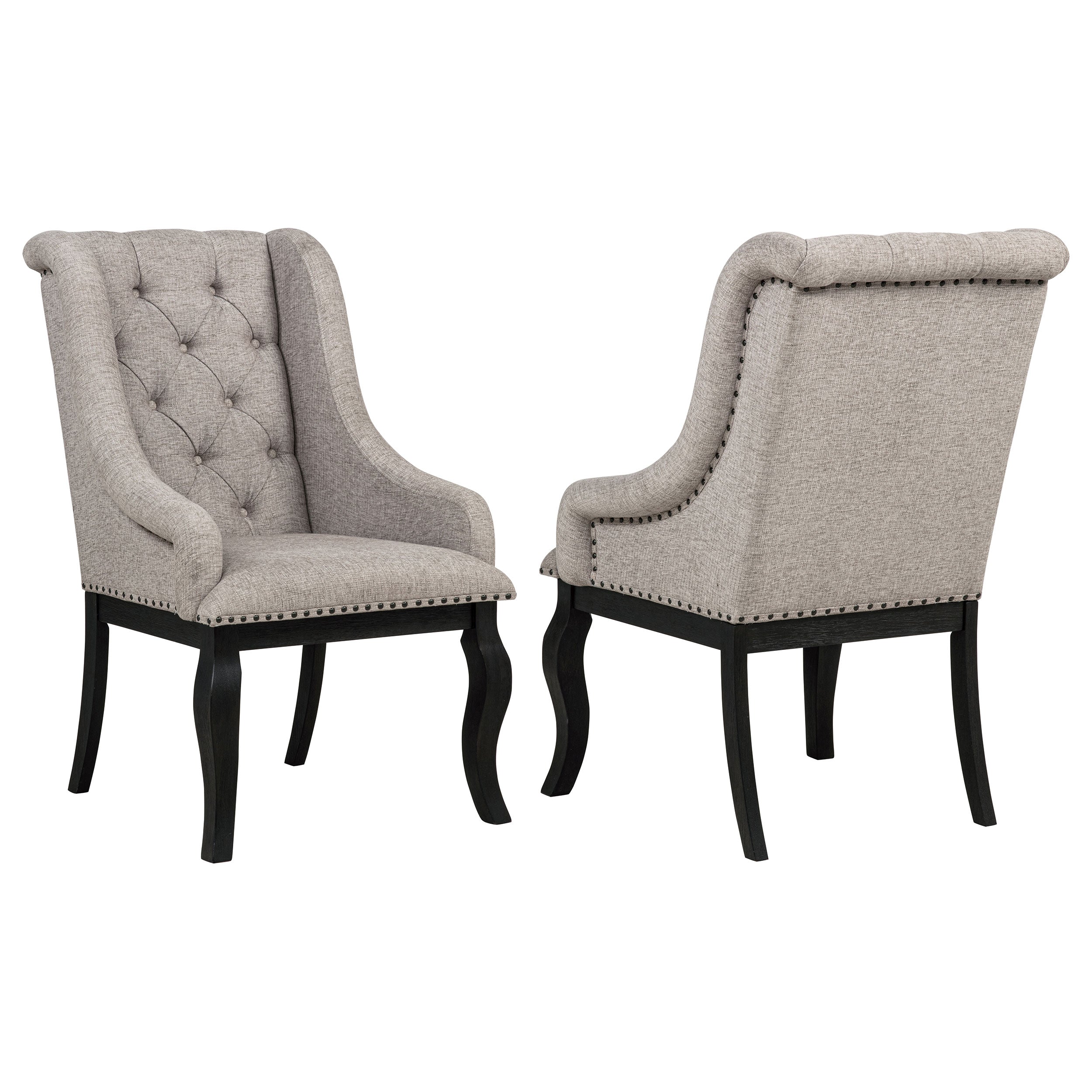 Phelps Upholstered Dining Arm Chair Tan Distressed Noir (Set of 2) — view 1