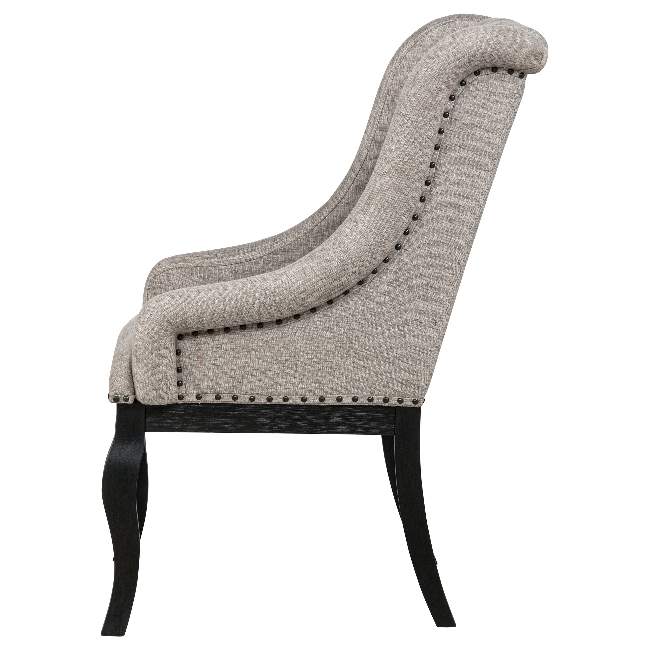 Phelps Upholstered Dining Arm Chair Tan Distressed Noir (Set of 2) — view 6