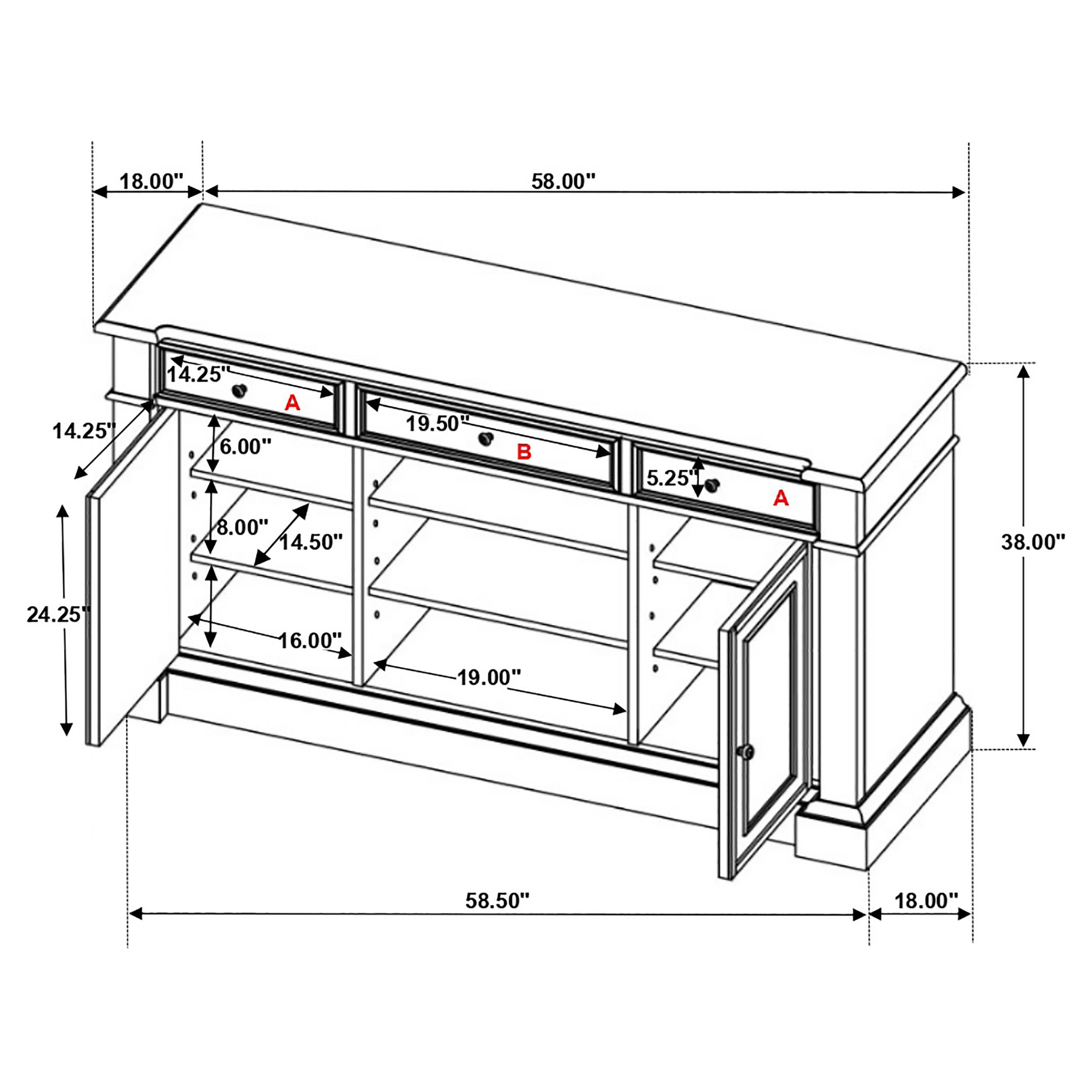 Phelps 2-door Sideboard Buffet Cabinet Distressed Noir — view 10