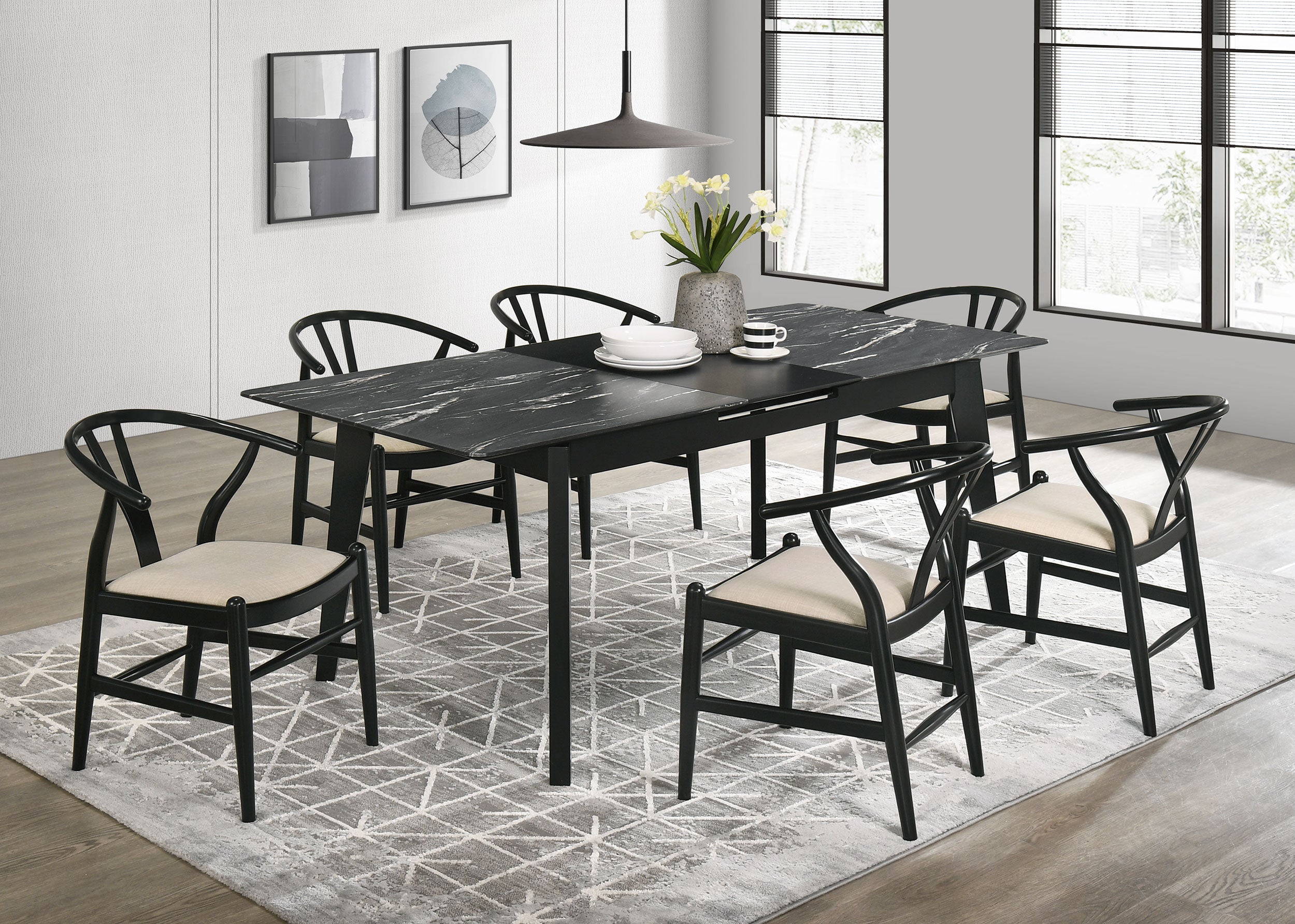 Crestmont 7-piece Extension Leaf Dining Table Set Black — view 1