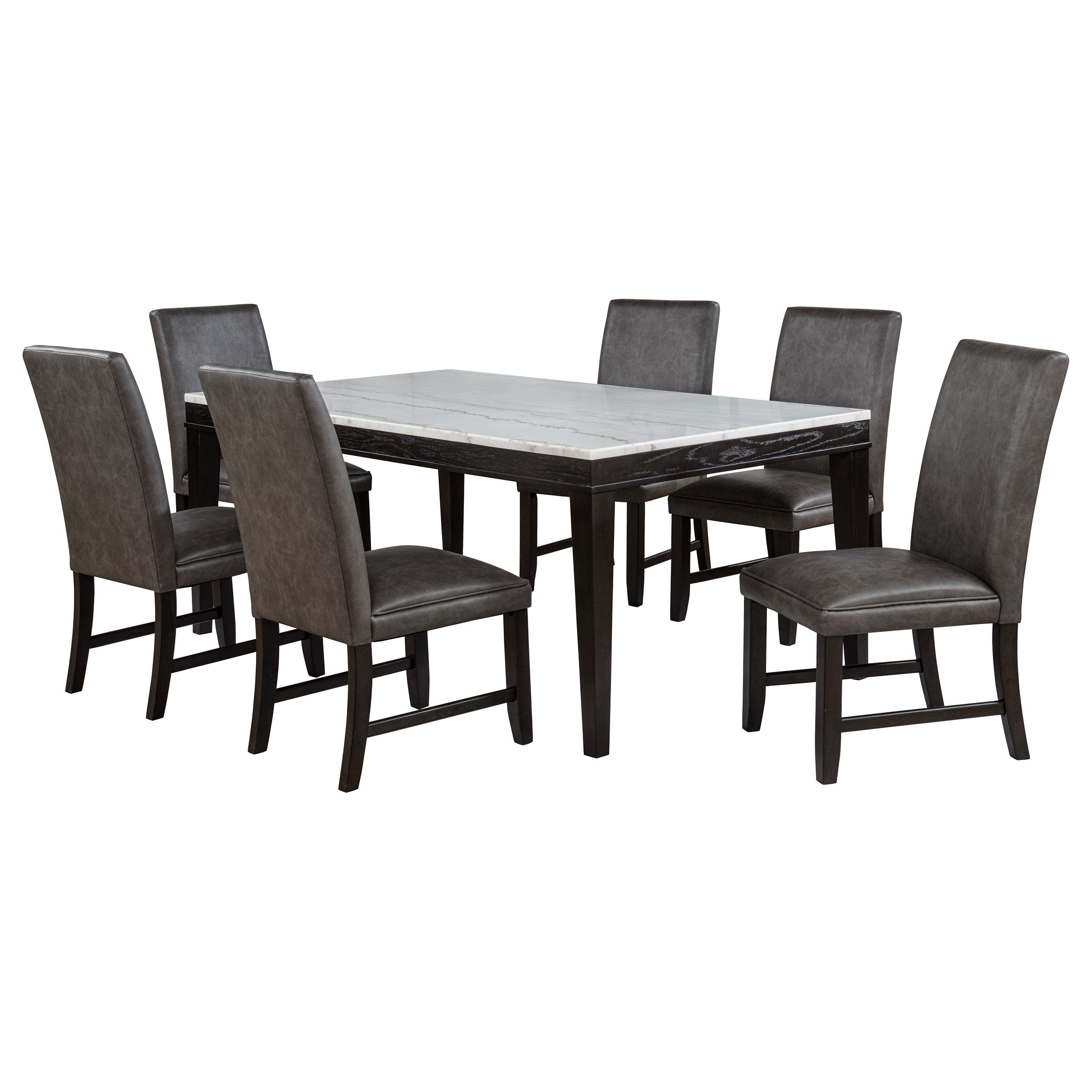 Averill 7-piece White Marble Top Dining Set Dark Grey and Coffee Bean — view 2