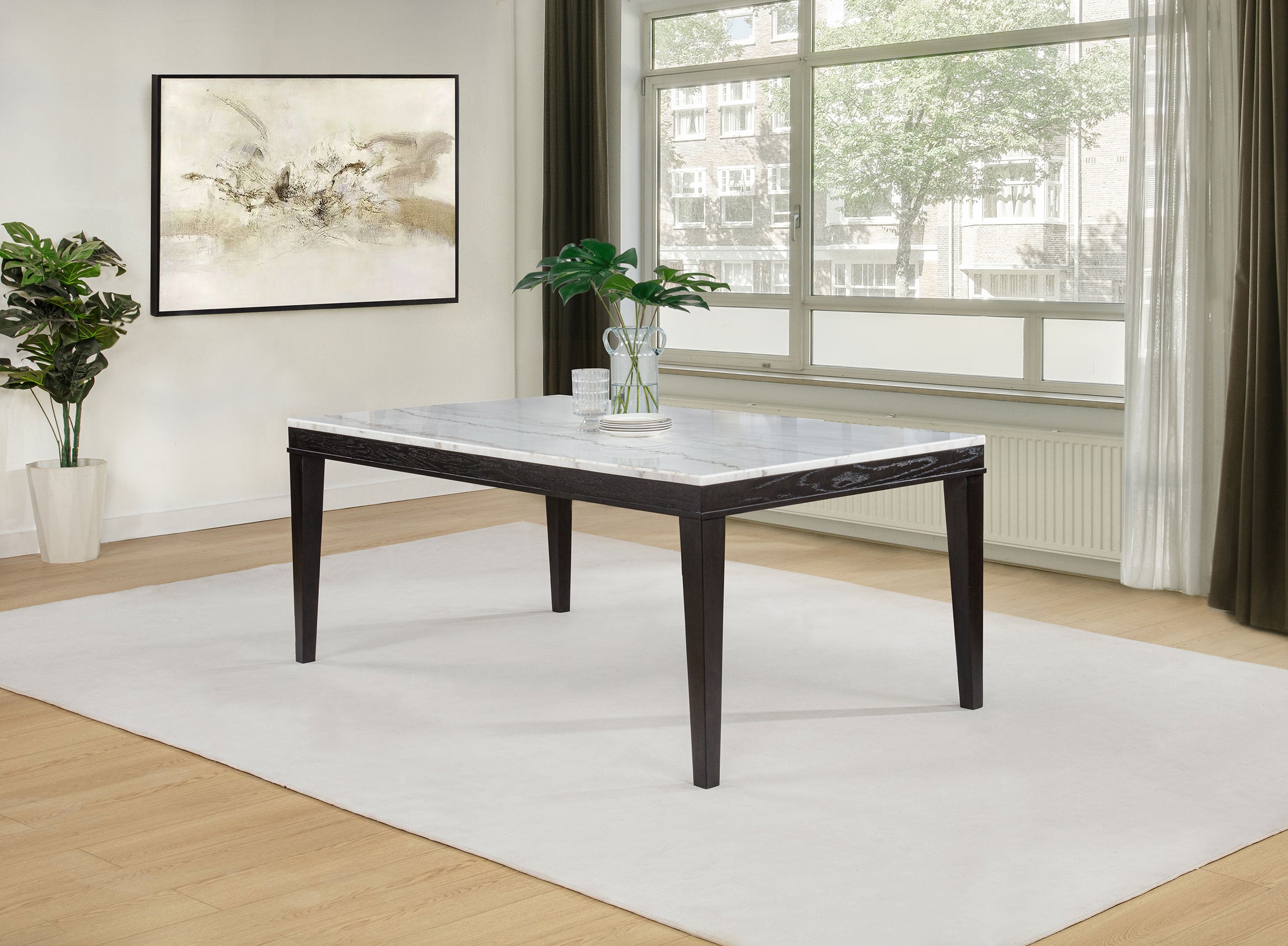 Averill 72-inch Rectangular White Marble Top Dining Table Coffee Bean — view 2