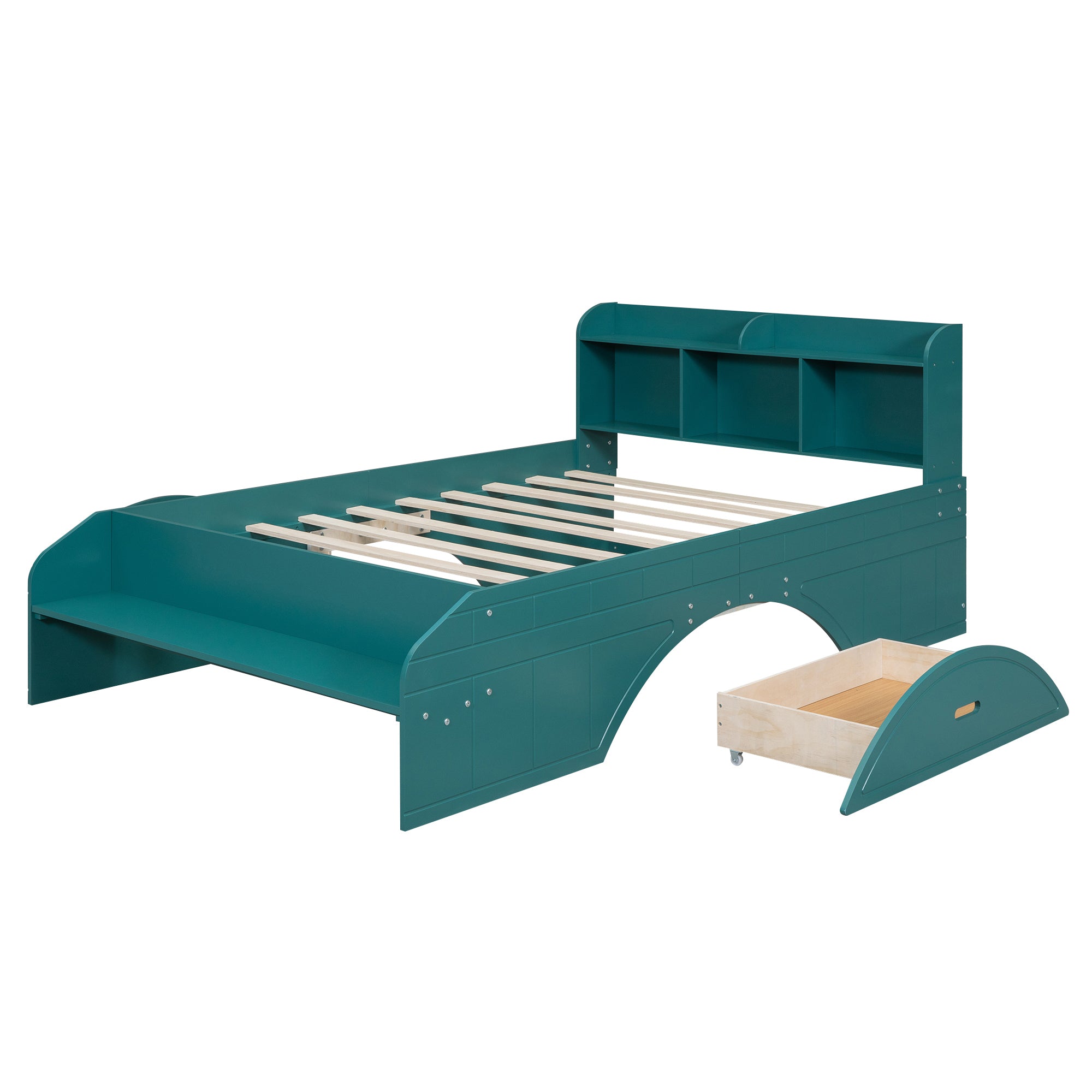 Wood Full Size Platform Bed with 2 Drawers, Storage  Headboard and Footboard, Dark Green - Atlantic Fine Furniture Melbourne FL