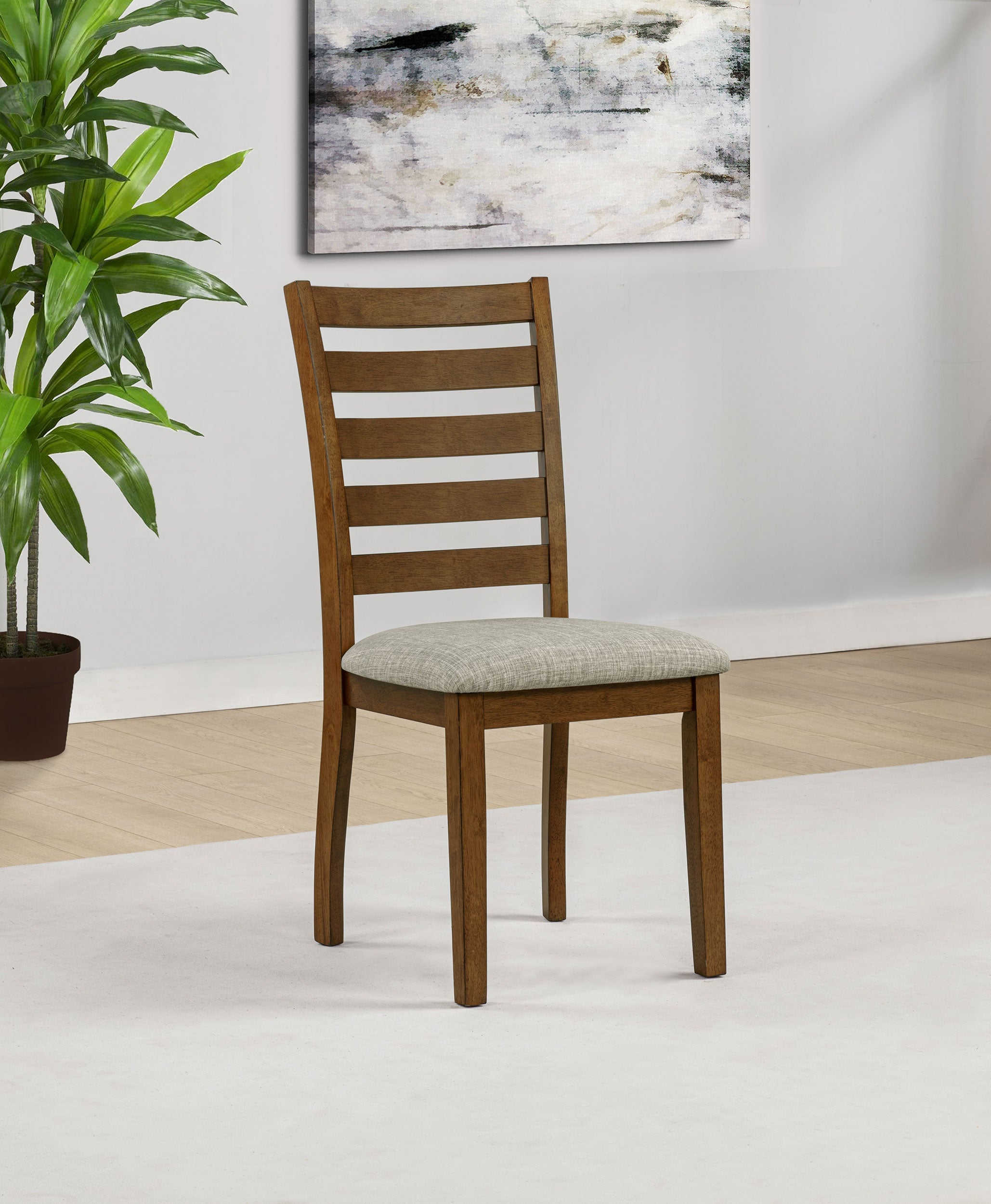 Atwood Wood Dining Side Chair Upholstered Seat Warm Brown — view 2