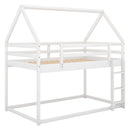 Twin Over Twin Low Bunk Bed, House Bed With Ladder - White