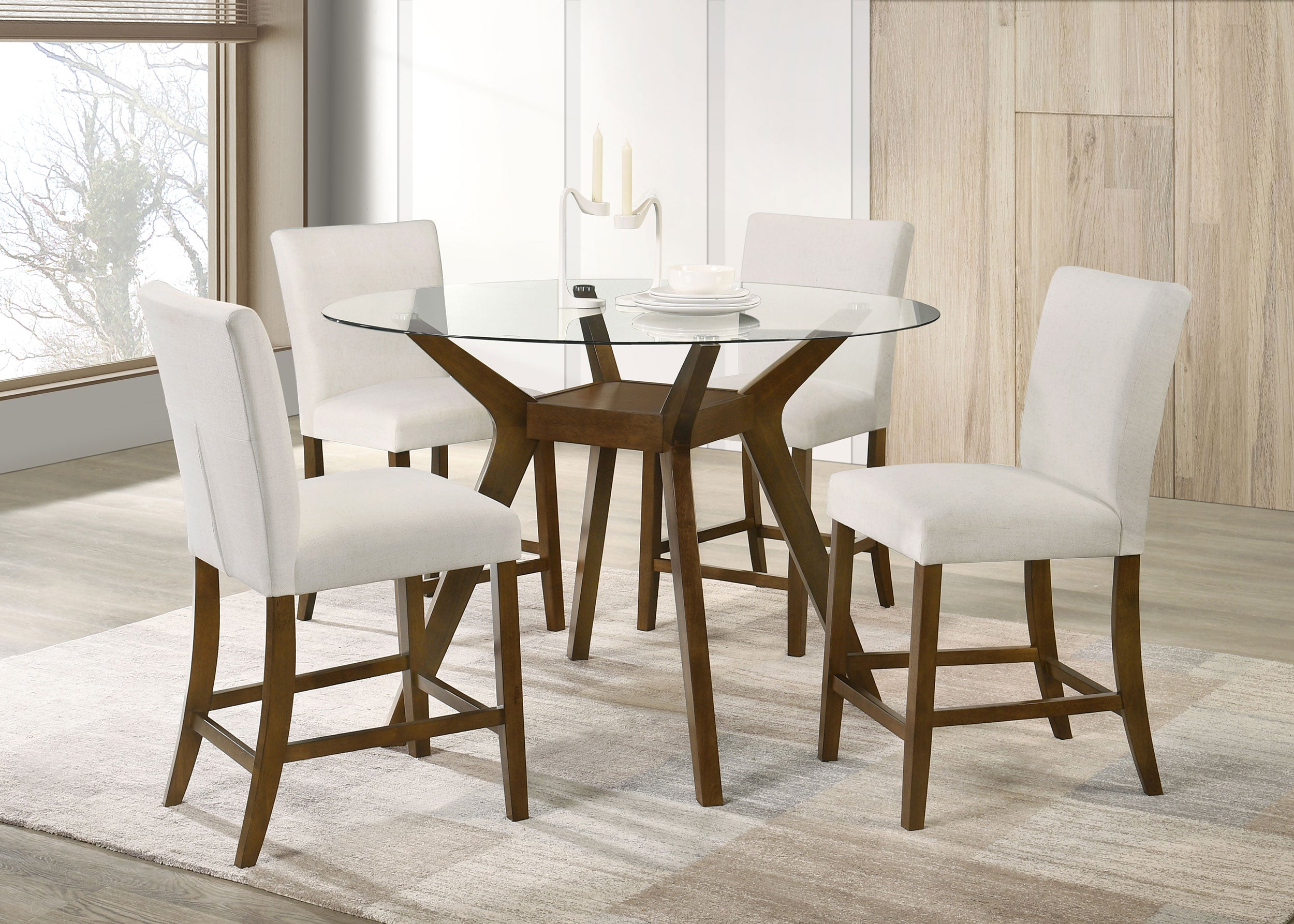 Paxton 5-piece Round Glass Top Counter Height Dining Set Beige — view 1