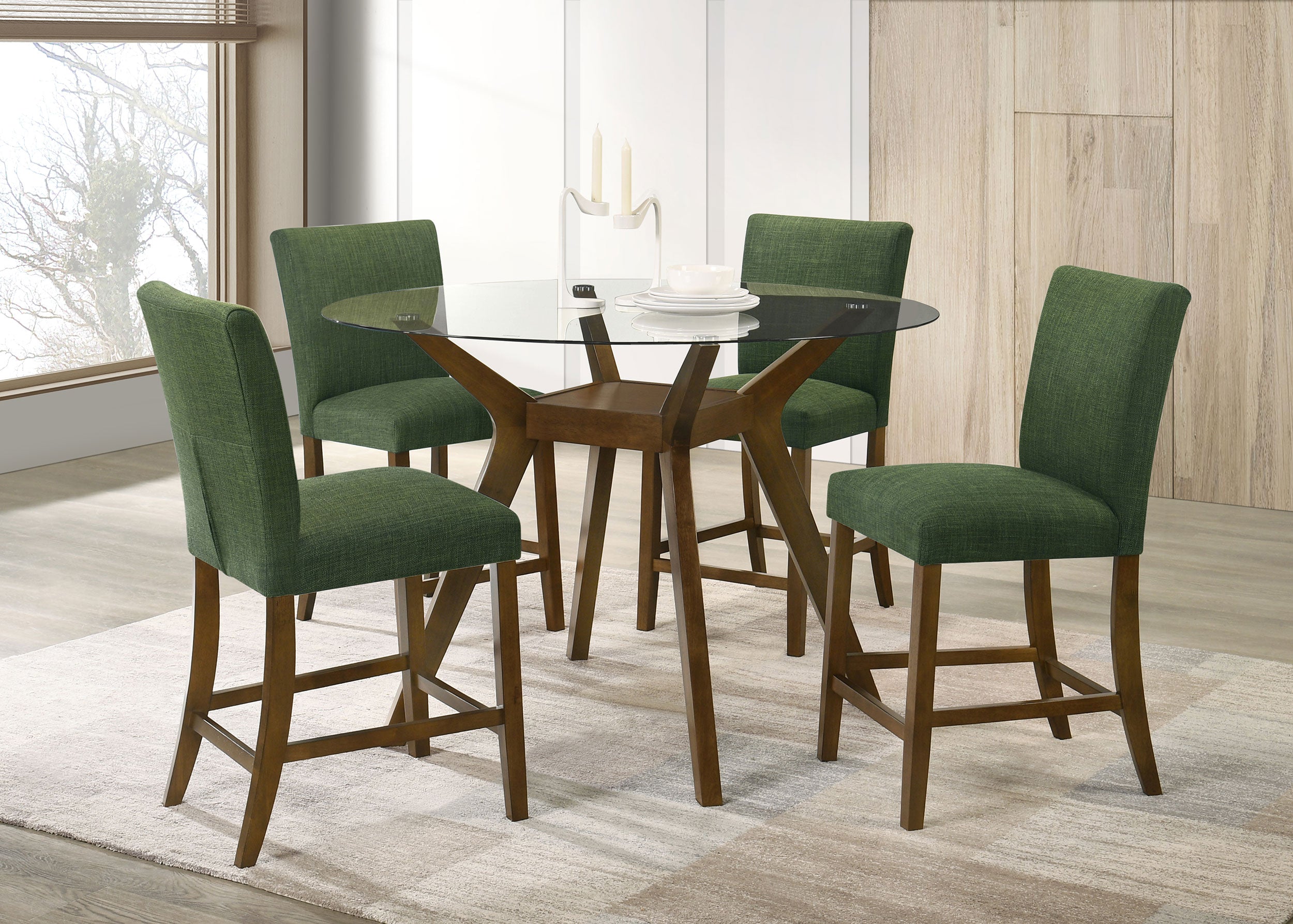 Paxton 5-piece Round Glass Top Counter Height Dining Set Green — view 1