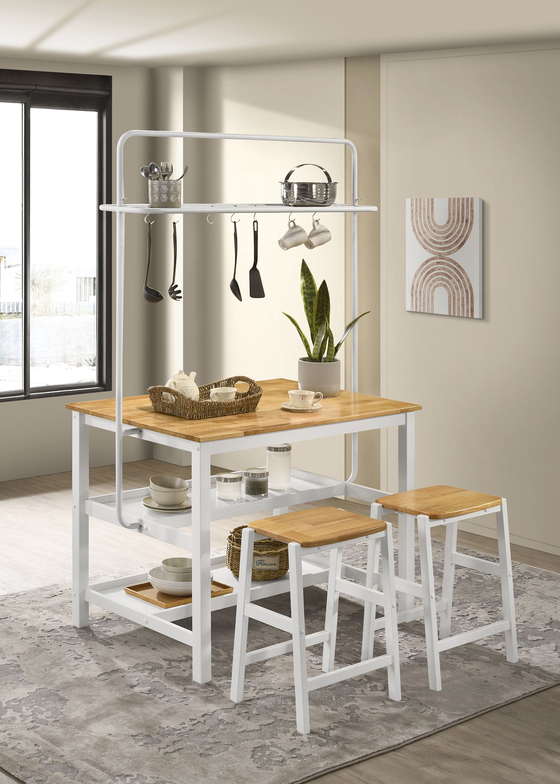 Edgeworth 3-piece Kitchen Island Counter Table Set White — view 1