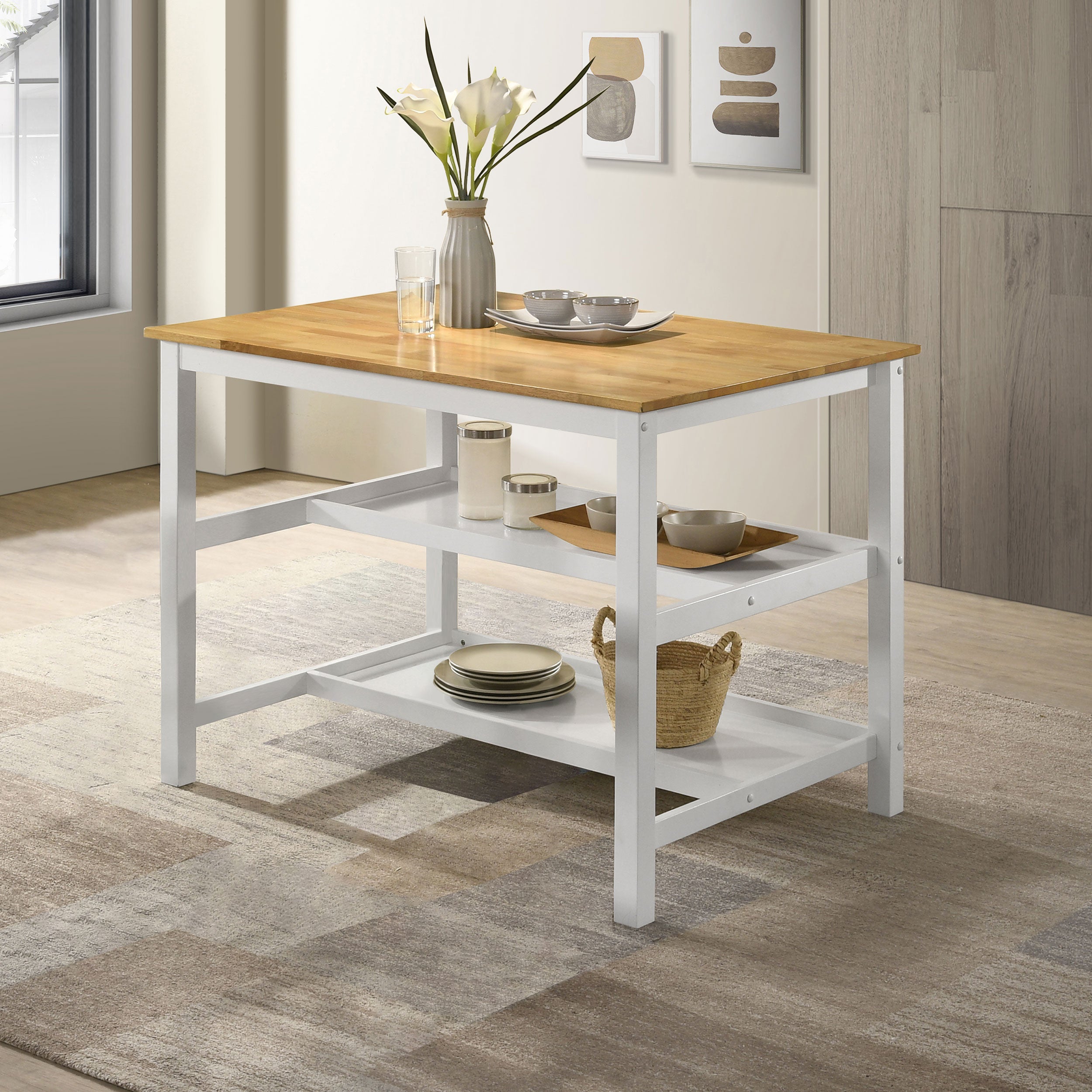 Edgeworth Kitchen Island Counter Table Brown and White — view 2