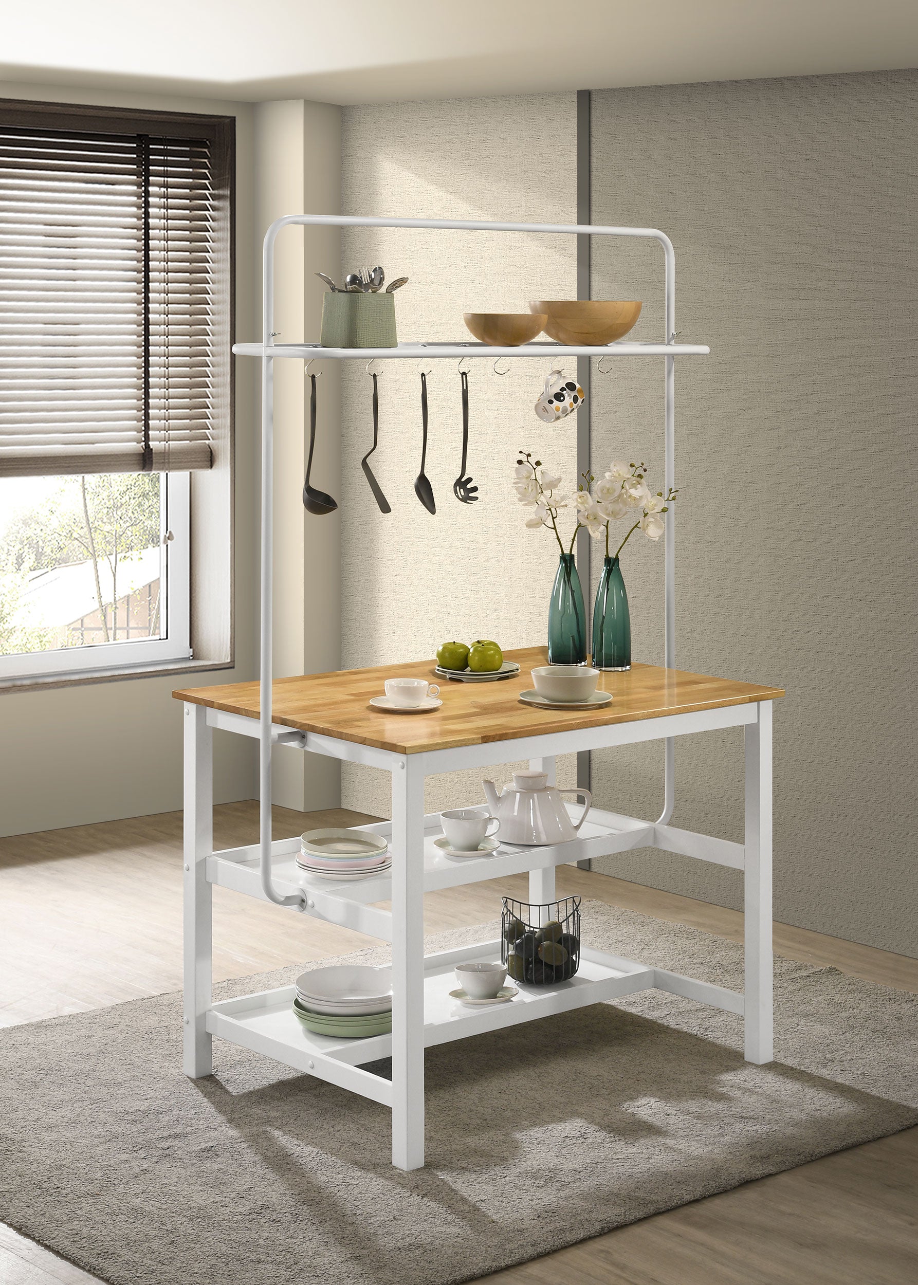 Edgeworth Kitchen Island Counter Table with Pot Rack White — view 2