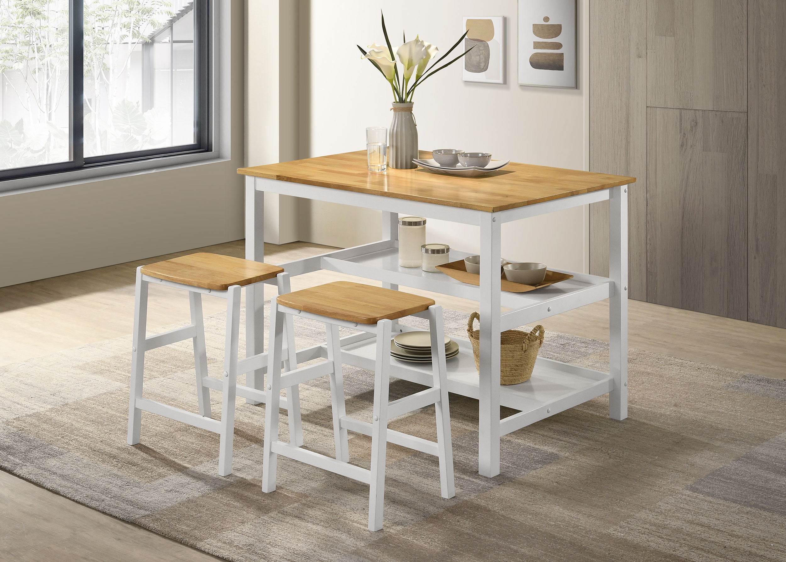 Edgeworth Kitchen Island Counter Table with Pot Rack White — view 17