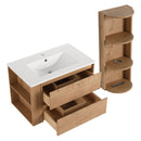 Modern Wall Mounted Bathroom Vanity With Ceramic Sink And Storage Rack, 2 Soft Close Drawers