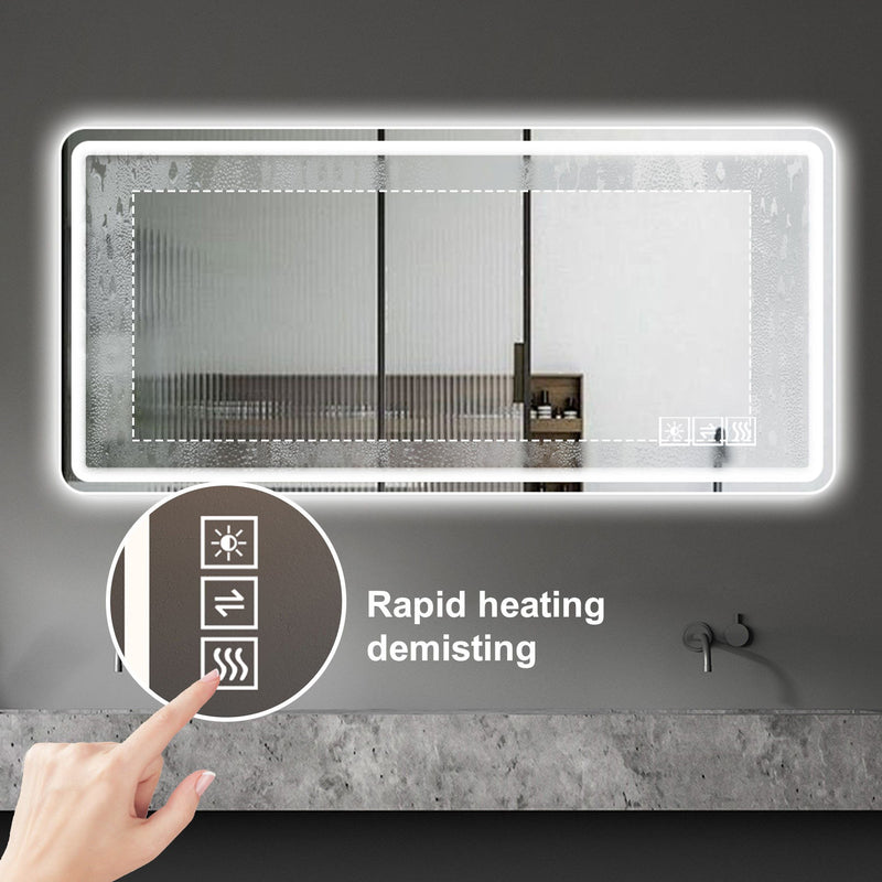 LED Bathroom Mirror, Anti Explosion Glass, Rust Resistant, Anti Fog, Tri Color