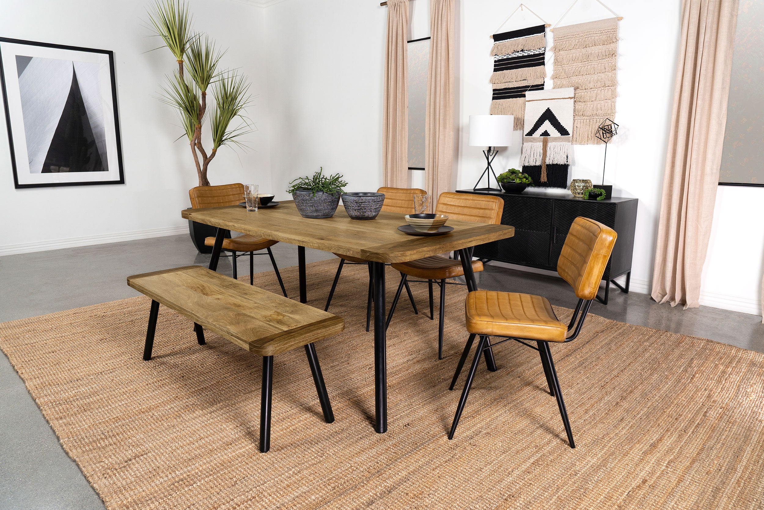 Maverick Wood Dining Bench Natural Mango and Black — view 8