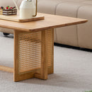 Chinese Style White Solid Wood And Imitation Rattan Coffee Table