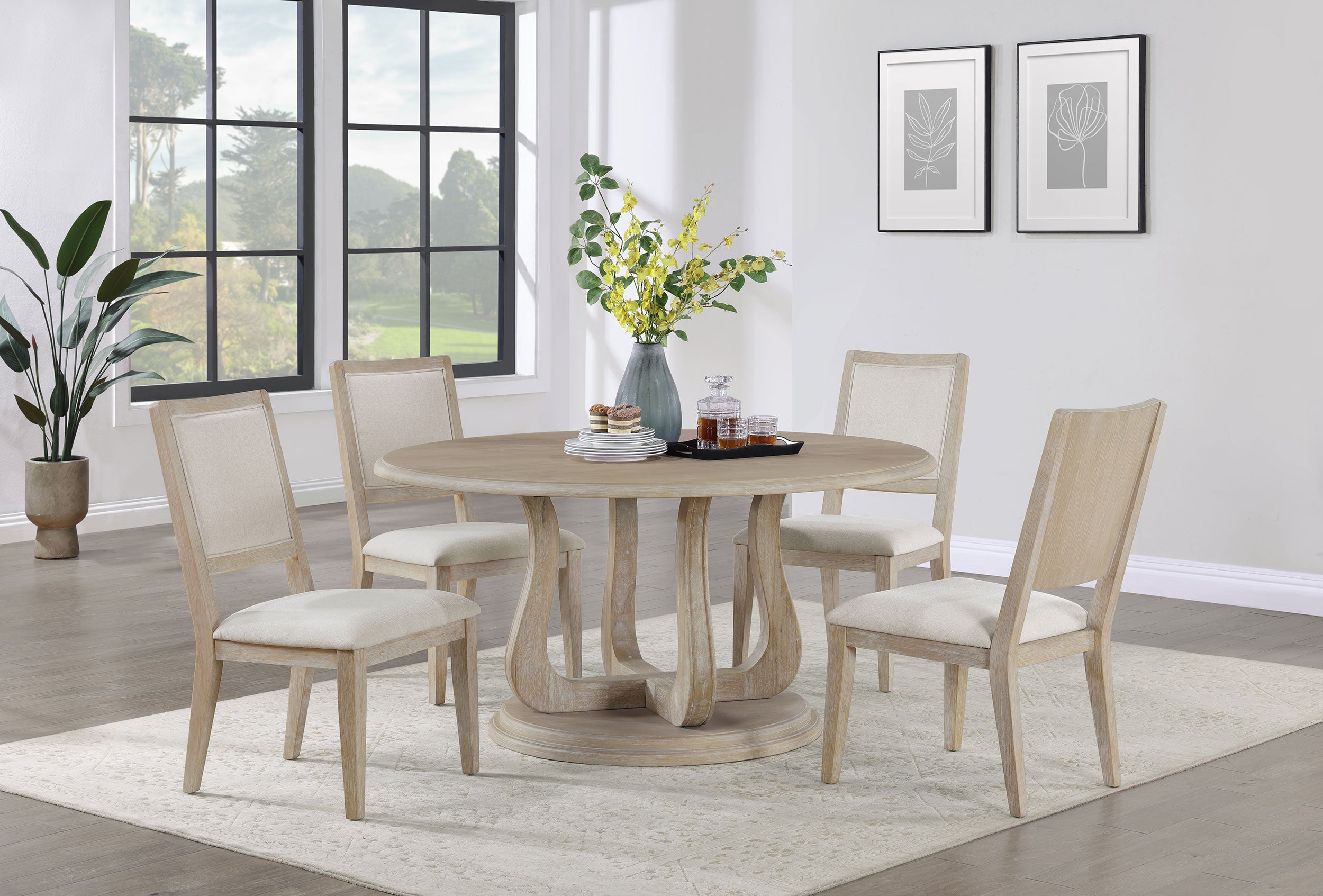 Trofello Round 60-inch Pedestal Dining Table White Washed — view 7