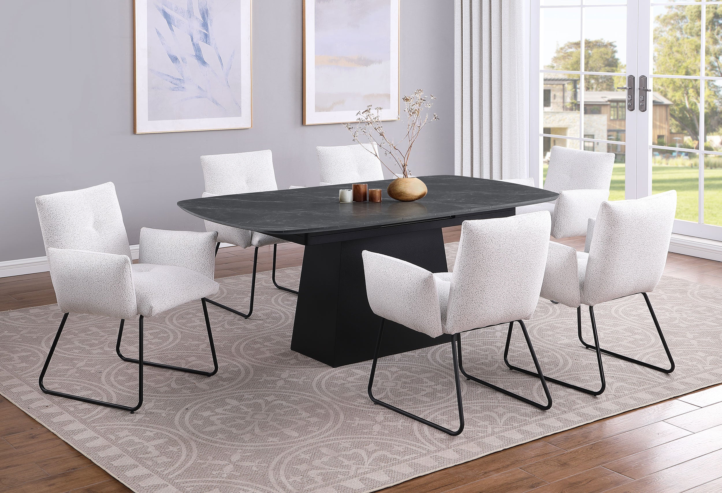 Potero 73-inch Faux Marble Extension Leaf Dining Table Black — view 9