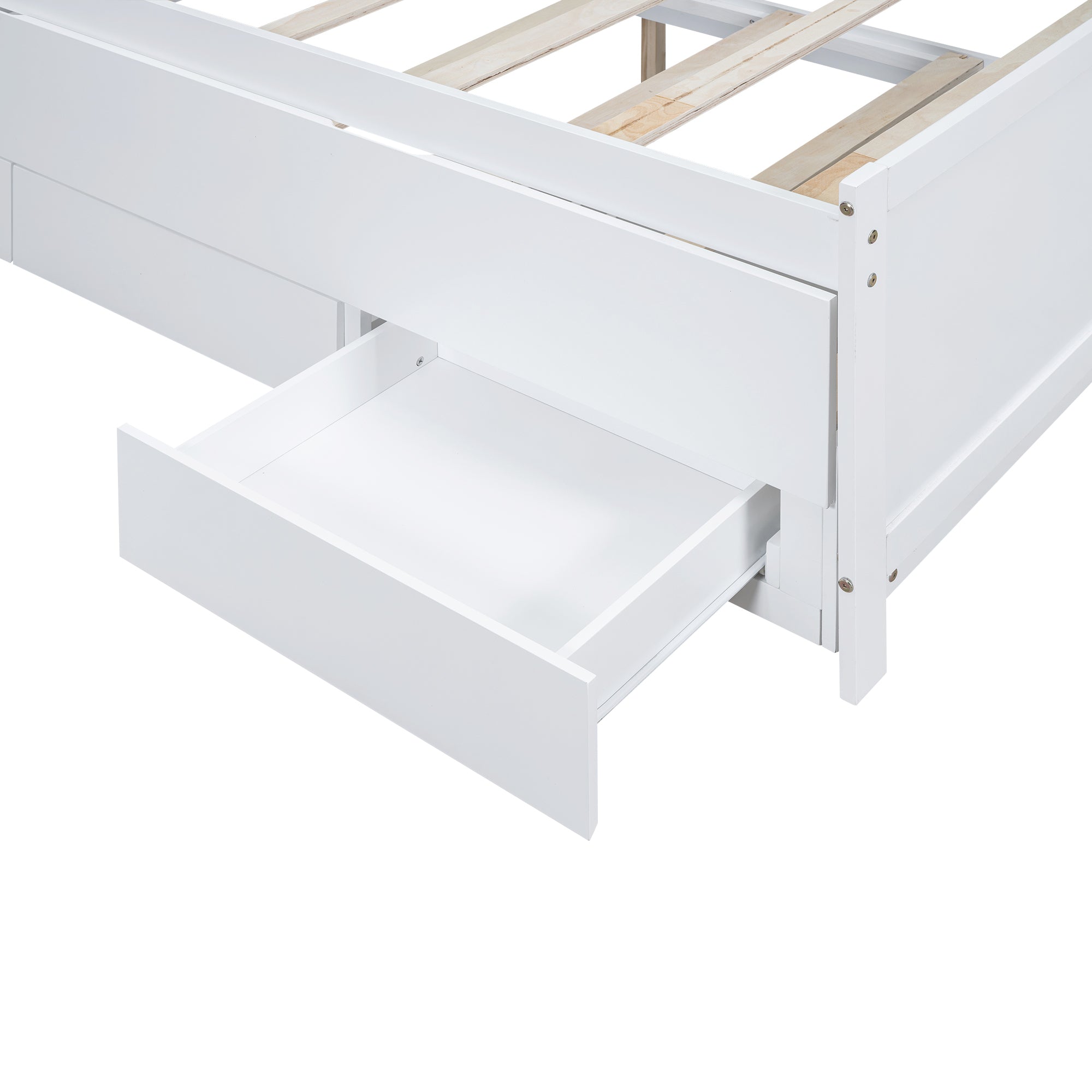 Full Size Platform Bed with Storage LED Headboard, Twin Size Trundle and 3 Drawers, White - Atlantic Fine Furniture Melbourne FL