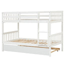 Twin Over Twin Bunk Beds with Trundle, Solid Wood Trundle Bed Frame with Safety Rail and Ladder, Kids/Teens Bedroom, Guest Room Furniture, Can Be converted into 2 Beds, White (Old Sku:W504S00028)